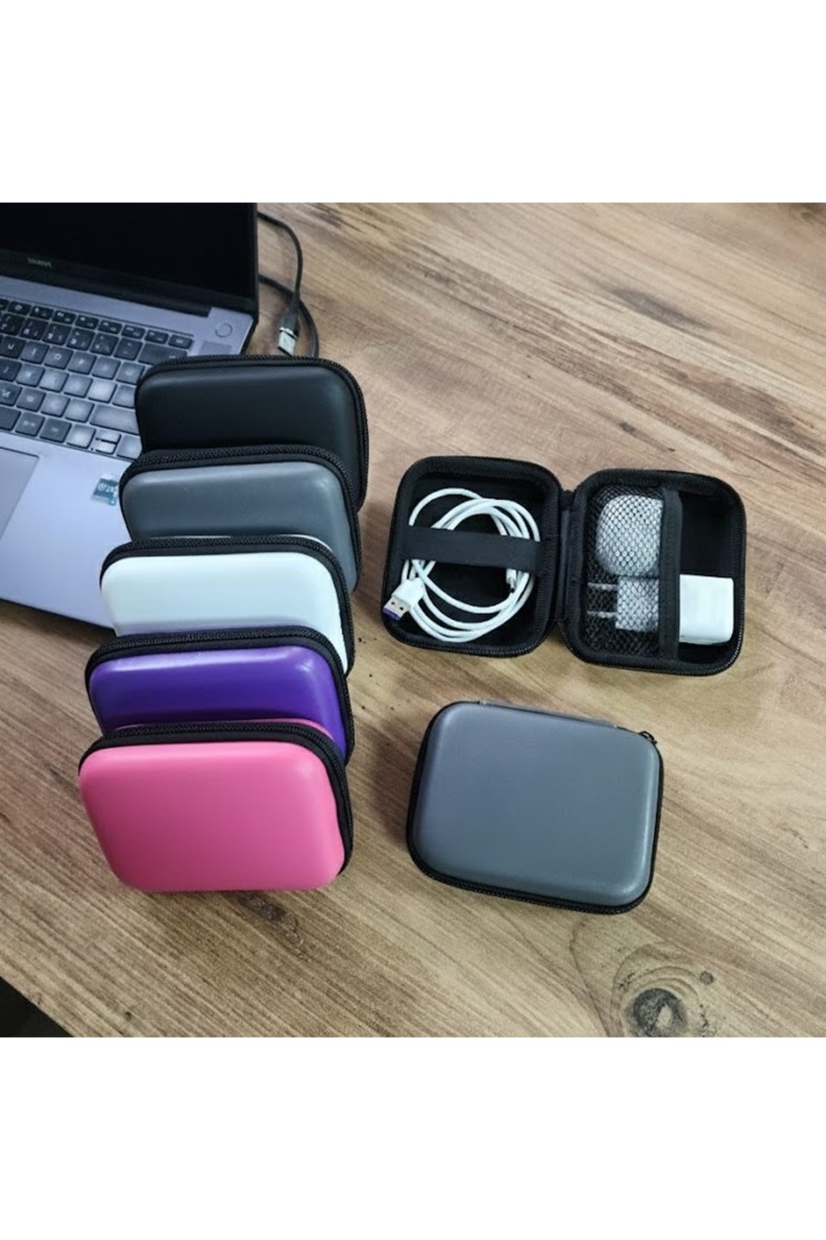 BestÇanta Organizer Mini Çanta, Şarj Aleti, Mini Kulaklık, Kablo, Bellek, SD Kart Taşıma Çantası (Renk Gri)