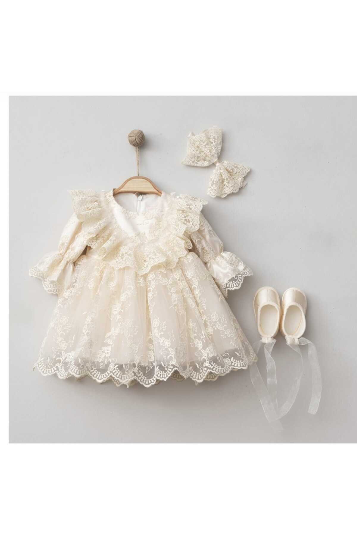 kidsense Kız Bebek Güpürlü Dantelli Mevlütlük Elbise Set fotoğrafı 2 (önizleme)