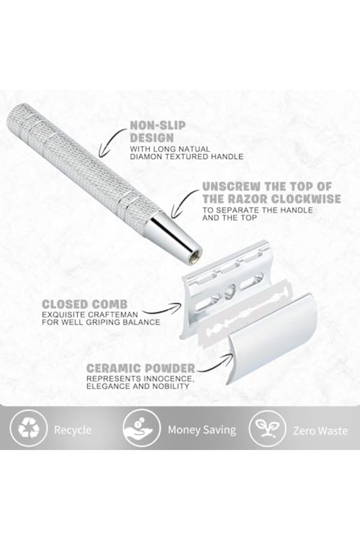 STOREMAX Aputue Manuel Tıraş Makinesi, Çift Ağızlı Güvenli Tıraş Bıçağı, 10 Adet Platin Kaplama Paslanmaz Çel