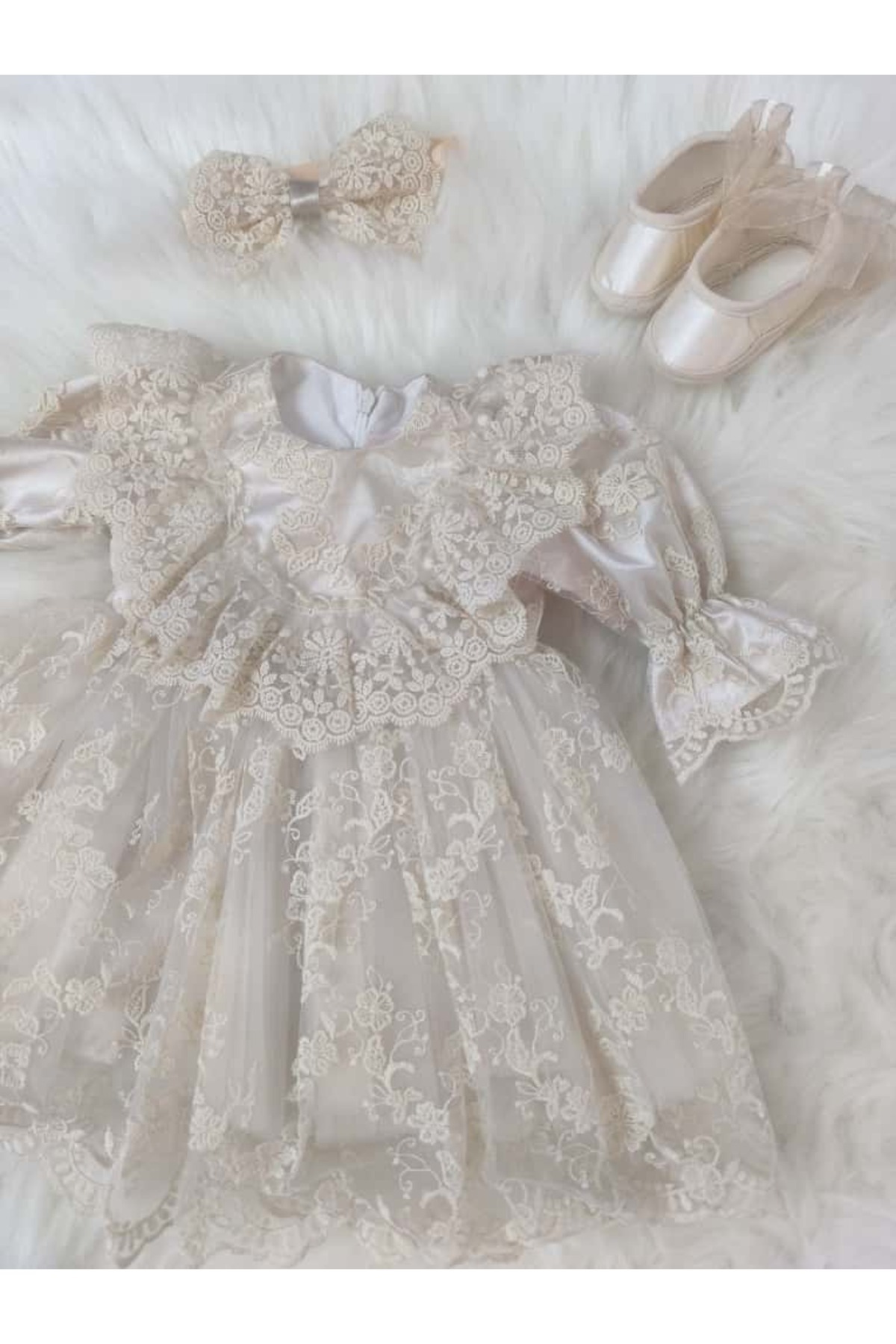 kidsense Kız Bebek Güpürlü Dantelli Mevlütlük Elbise Set fotoğrafı 5 (önizleme)