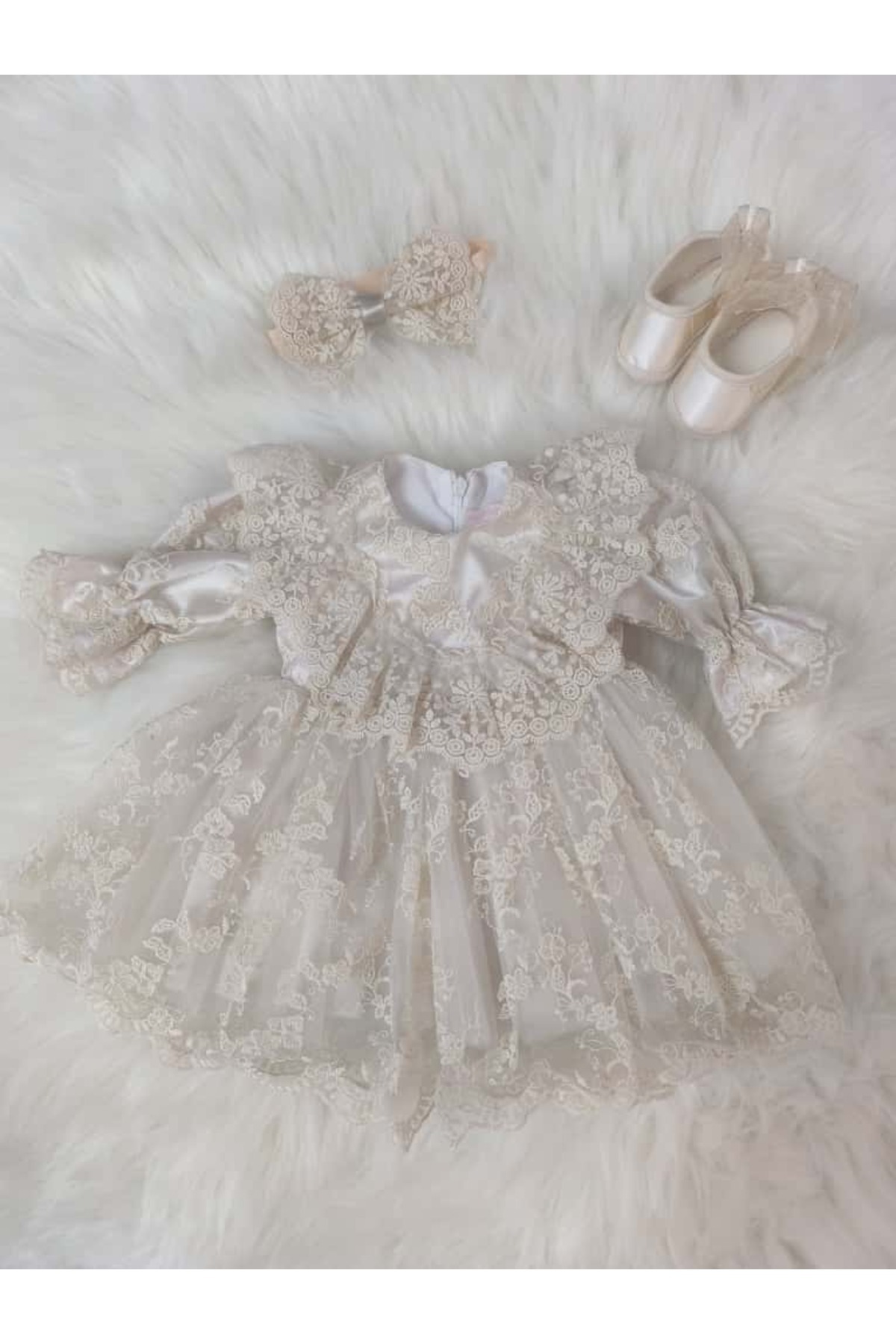 kidsense Kız Bebek Güpürlü Dantelli Mevlütlük Elbise Set fotoğrafı 3 (önizleme)