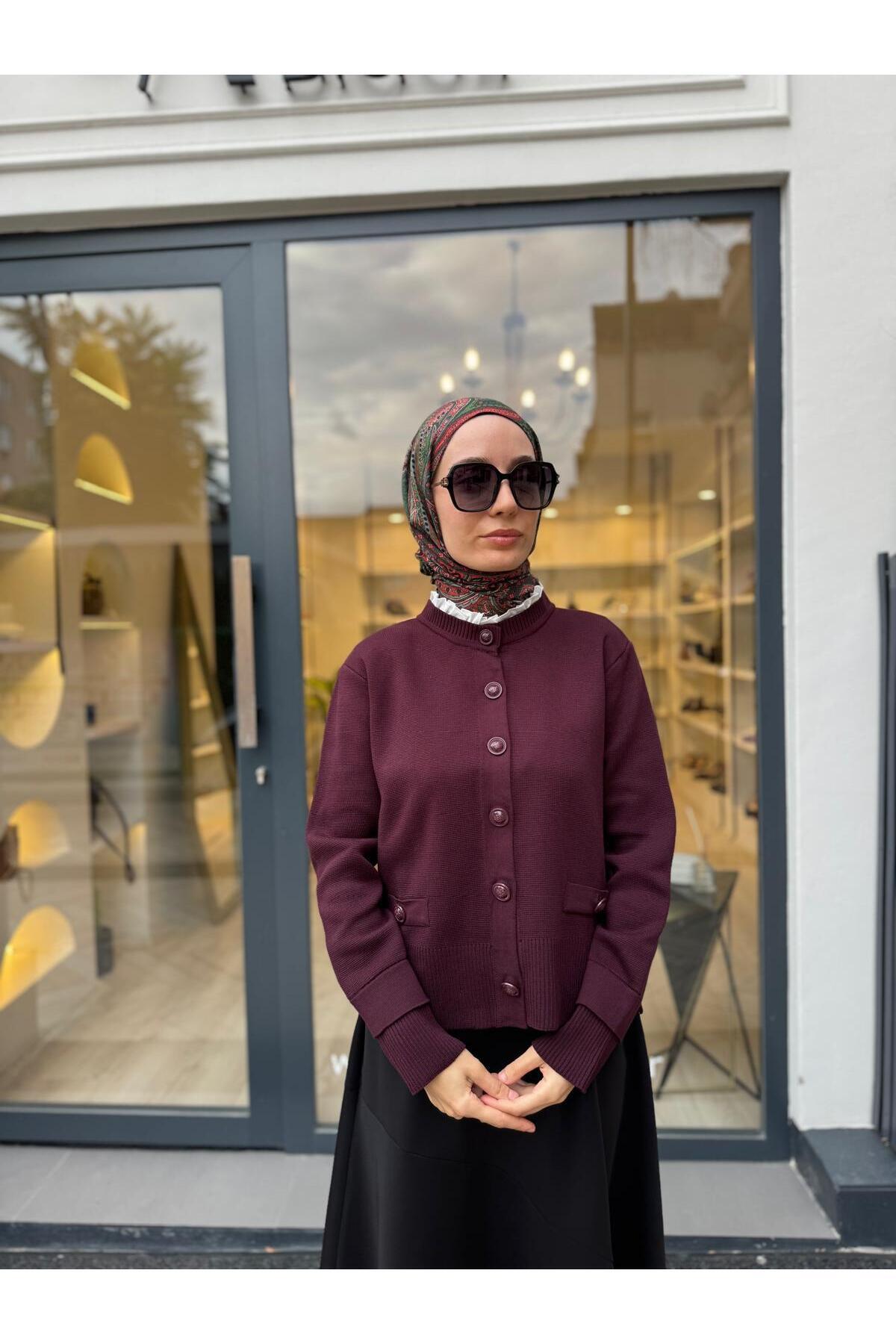 TERZİ DÜKKANI TD4606 Meva Gömlek Yaka Kadın Hırka Bordo