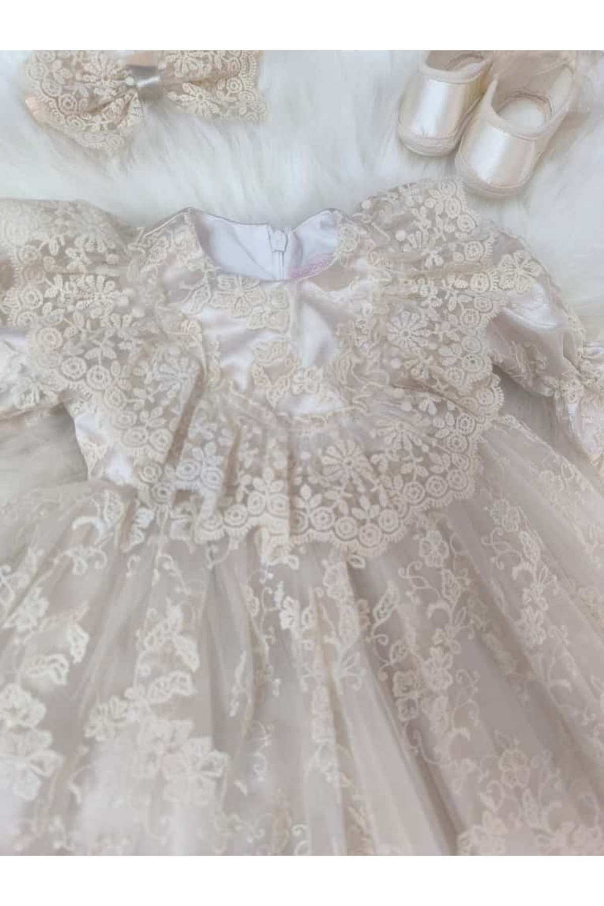 kidsense Kız Bebek Güpürlü Dantelli Mevlütlük Elbise Set fotoğrafı 6 (önizleme)