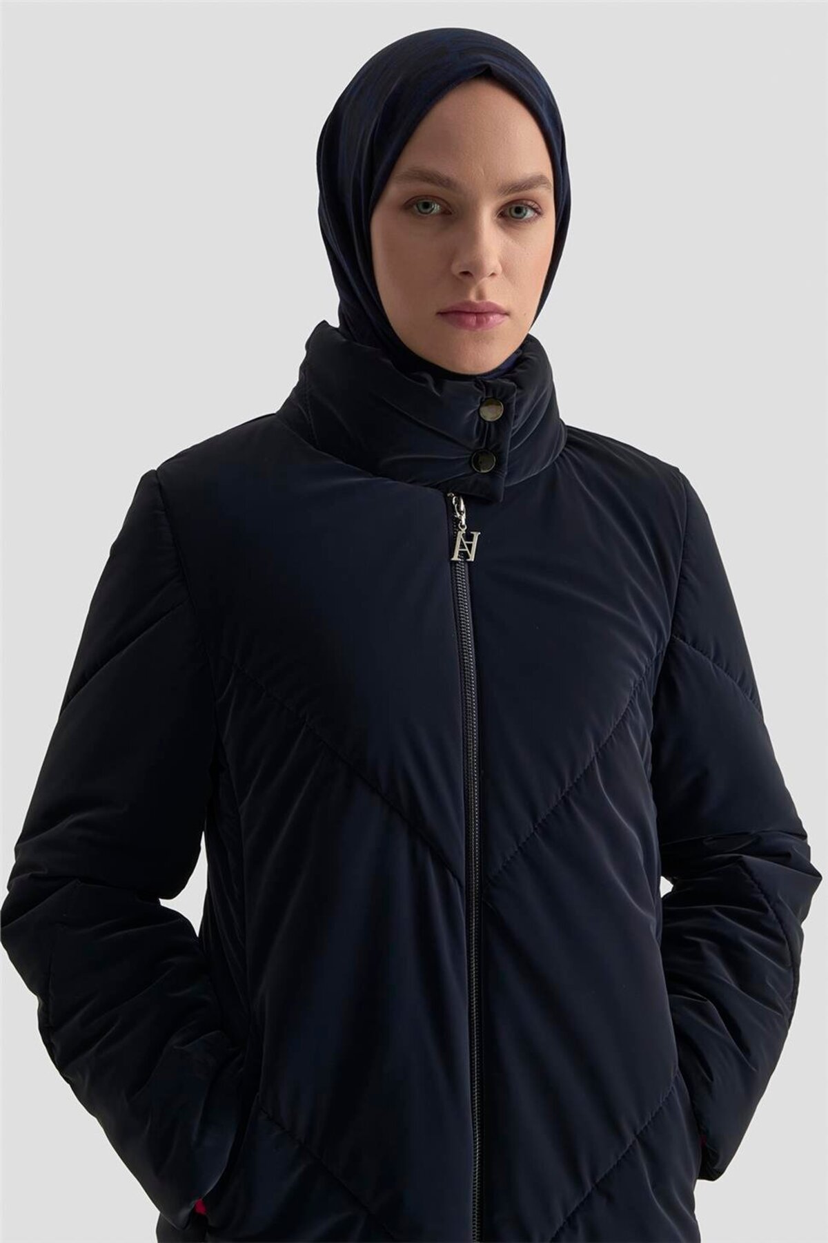 Armine  Kapitone Mont 25K7928 Lacivert - Görsel 4