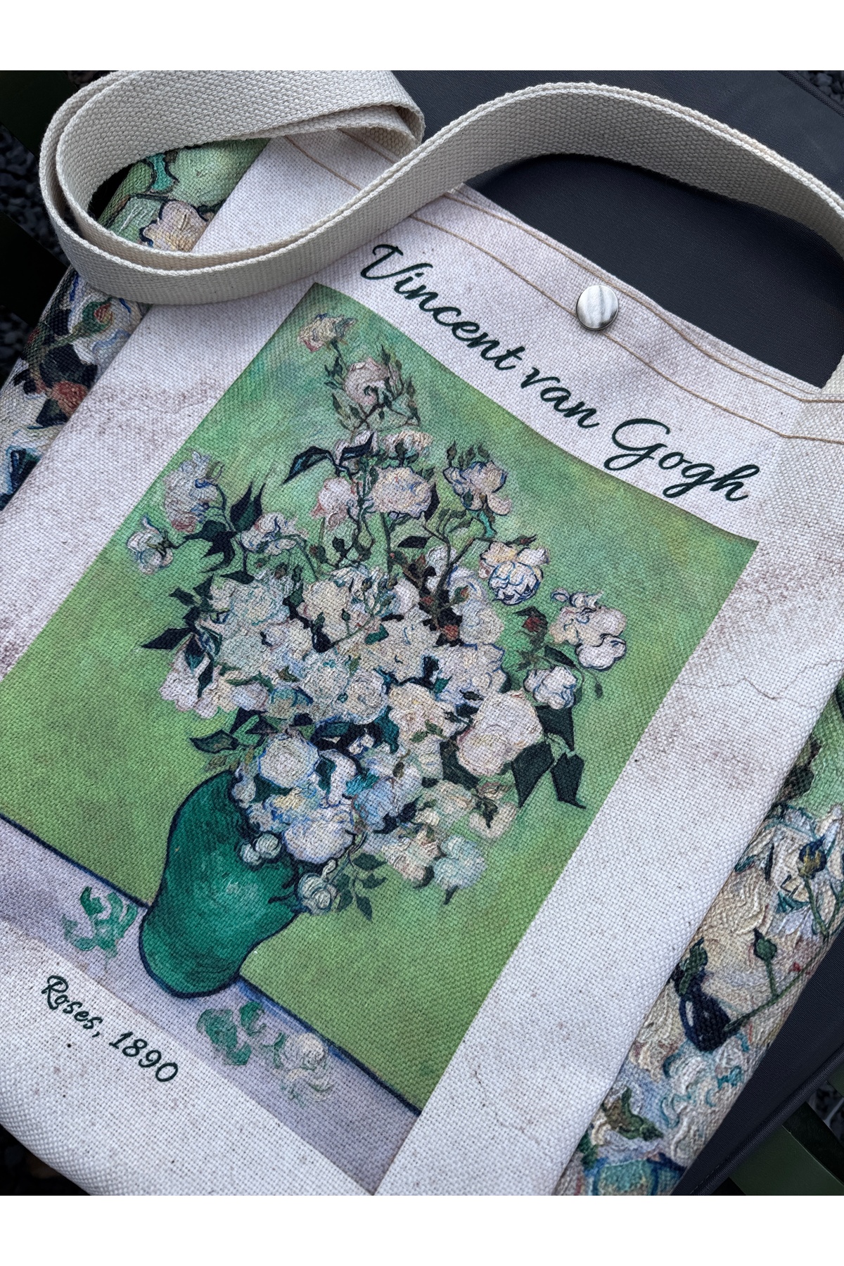 pamukcanta Vincent Van Gogh Kanvas Bez Çanta Yıkanabilir Metal Çıtçıtlı Cepli görsel 6