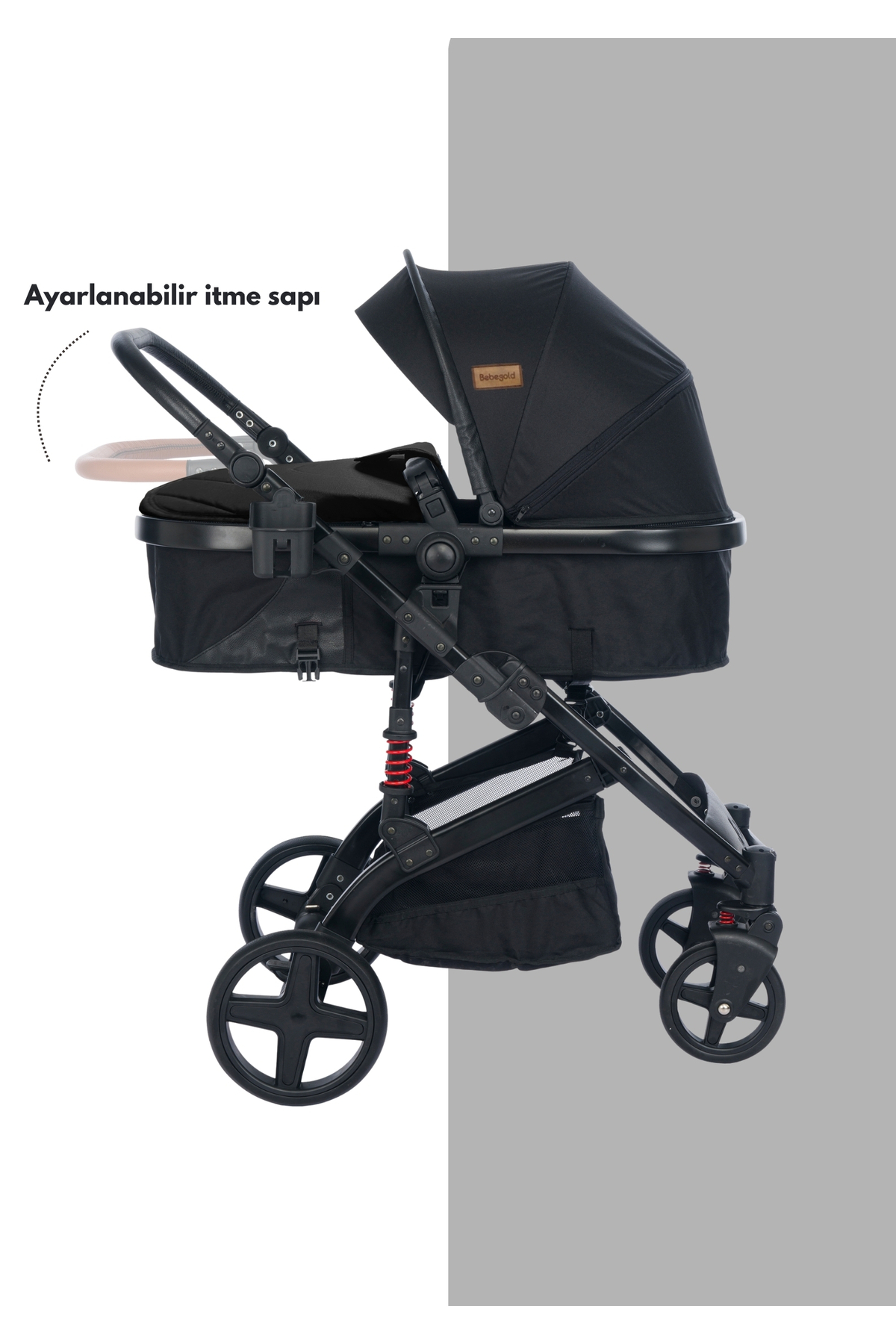 BEBEGOLD Truva Travel Sistem Bebek Arabası Full Black fotoğrafı 3 (önizleme)