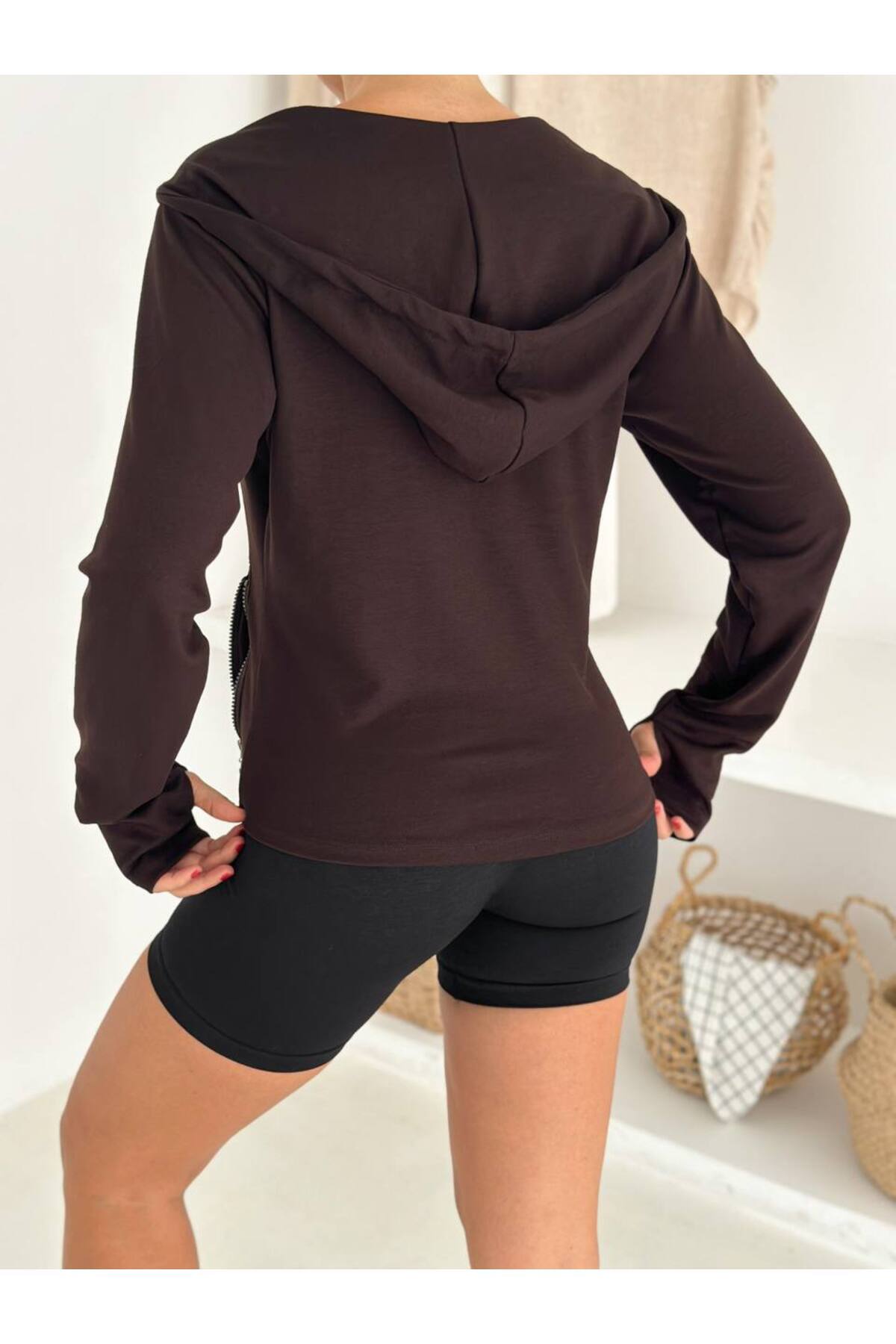 winmoda KAPÜŞONLU MODAL CEKET /PARMAK GEÇİRMELİ VE FERMUARLI CEKET / SPOR VE GÜNLÜK görsel 4