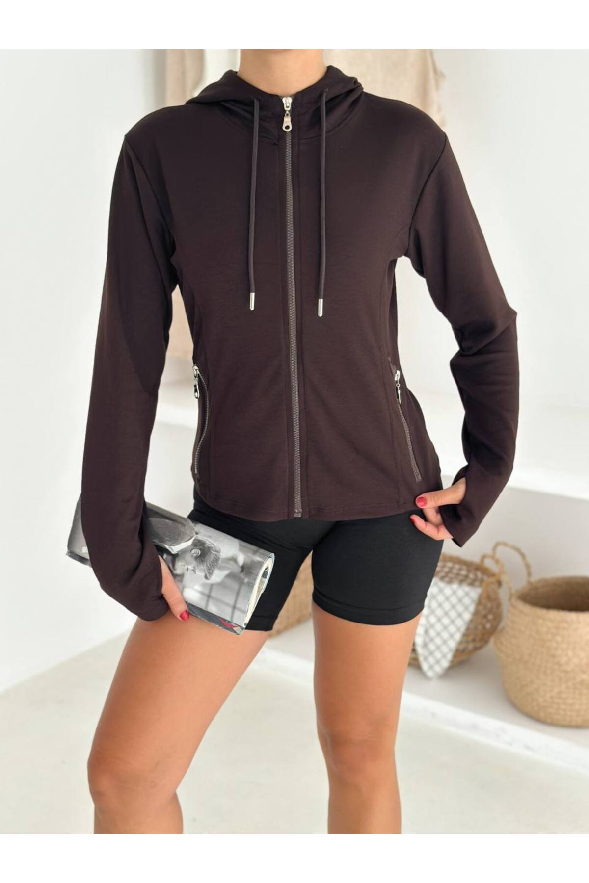 winmoda KAPÜŞONLU MODAL CEKET /PARMAK GEÇİRMELİ VE FERMUARLI CEKET / SPOR VE GÜNLÜK görsel 6