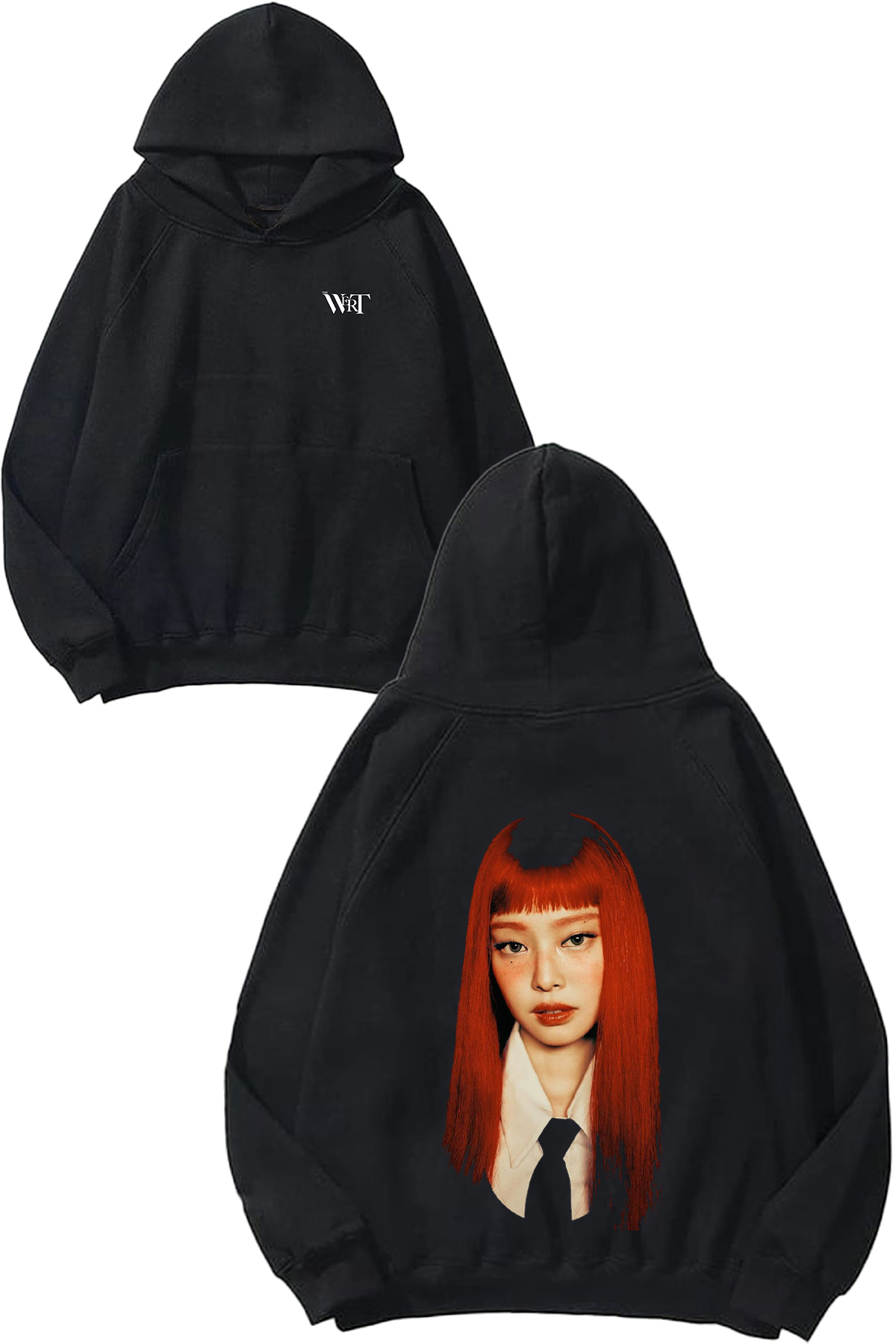 THEWERT Jennie Ruby 5 Tasarım Sırt Baskılı Siyah Kapüşonlu Sweatshirt