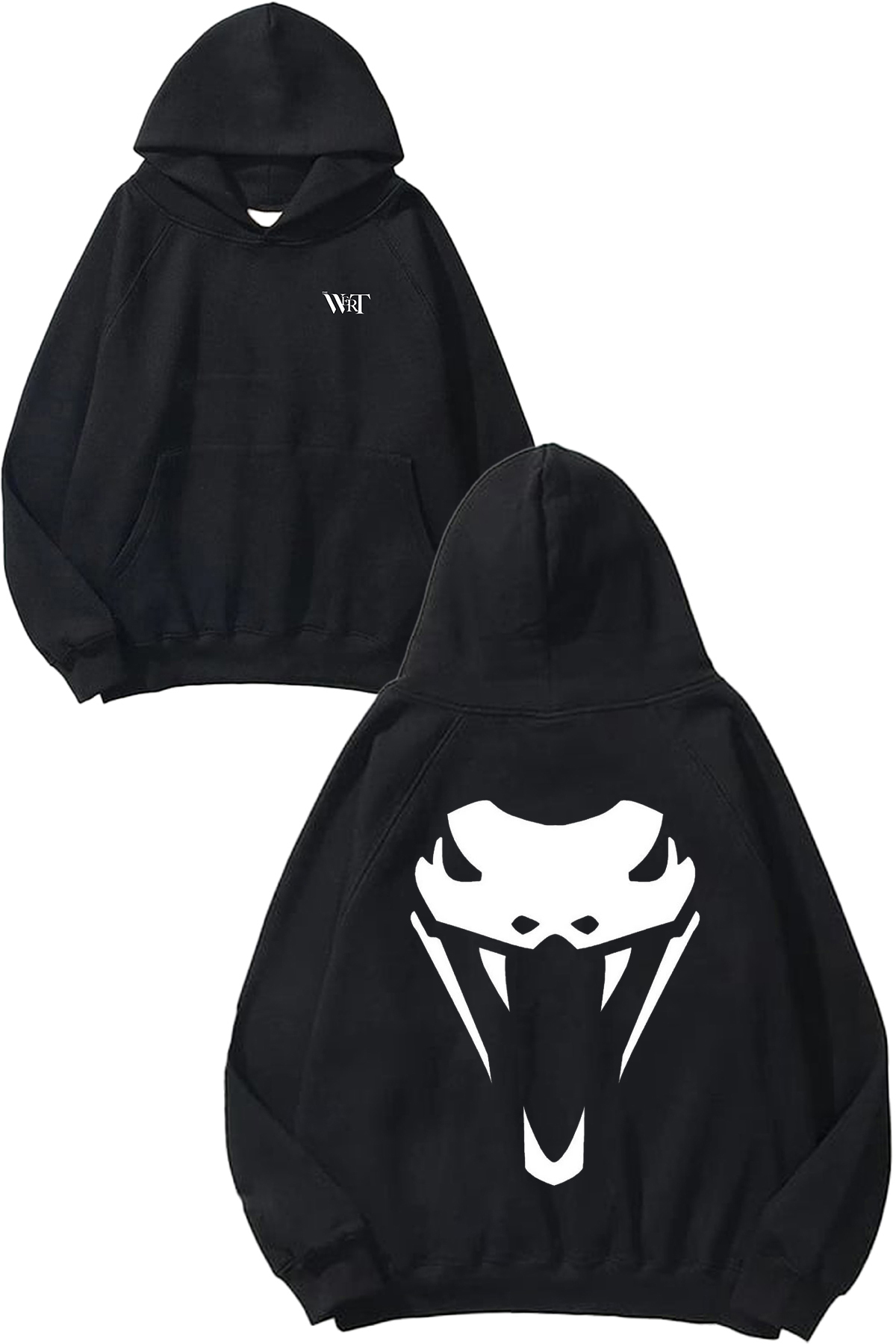 THEWERT Cobra Head Design Back Printed Black Hooded Sweatshirt