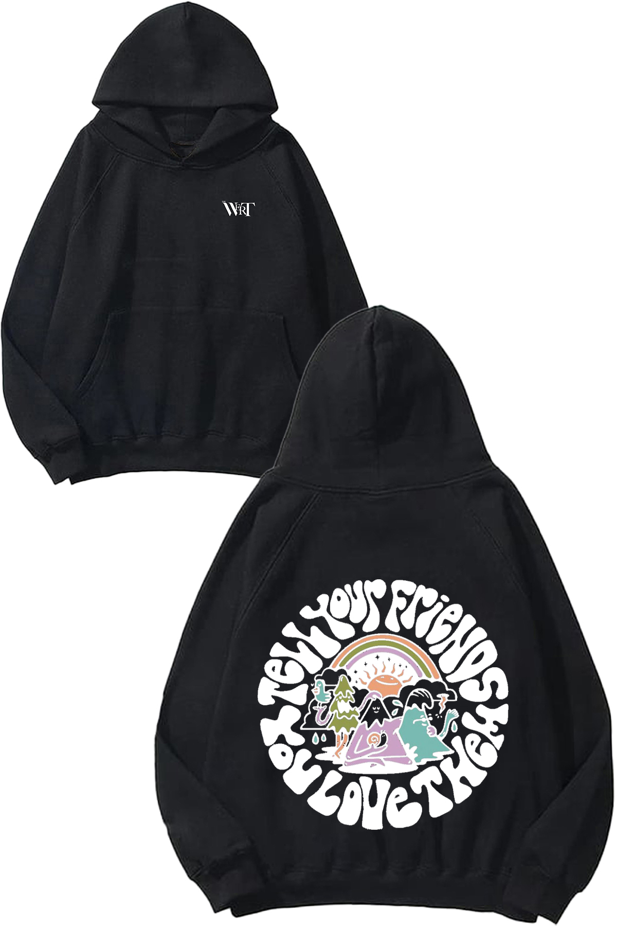 THEWERT Tell Your Friends Design Back Printed Black Hooded Sweatshirt