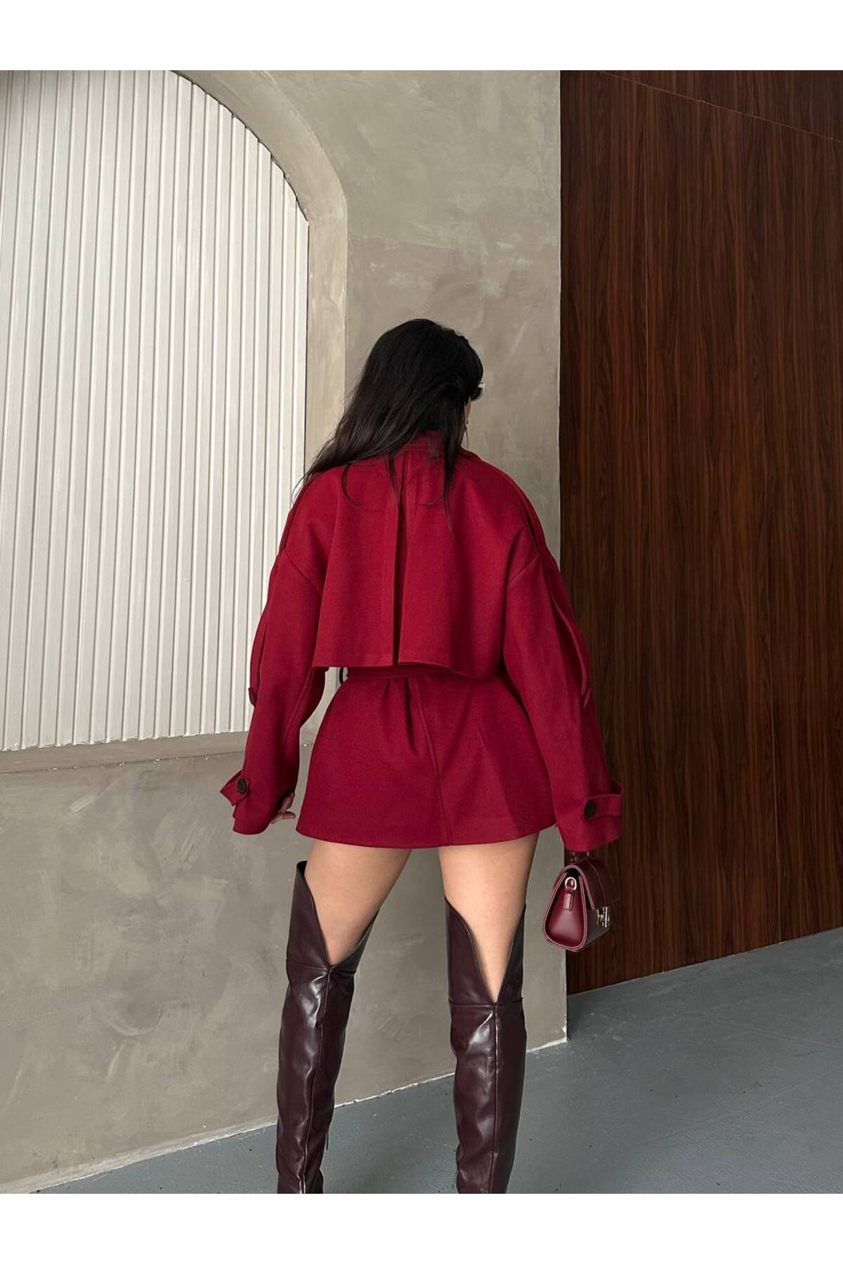 zoezoe Yeni Sezon Trend Kaşe Mont Kaban kemerli görsel 8
