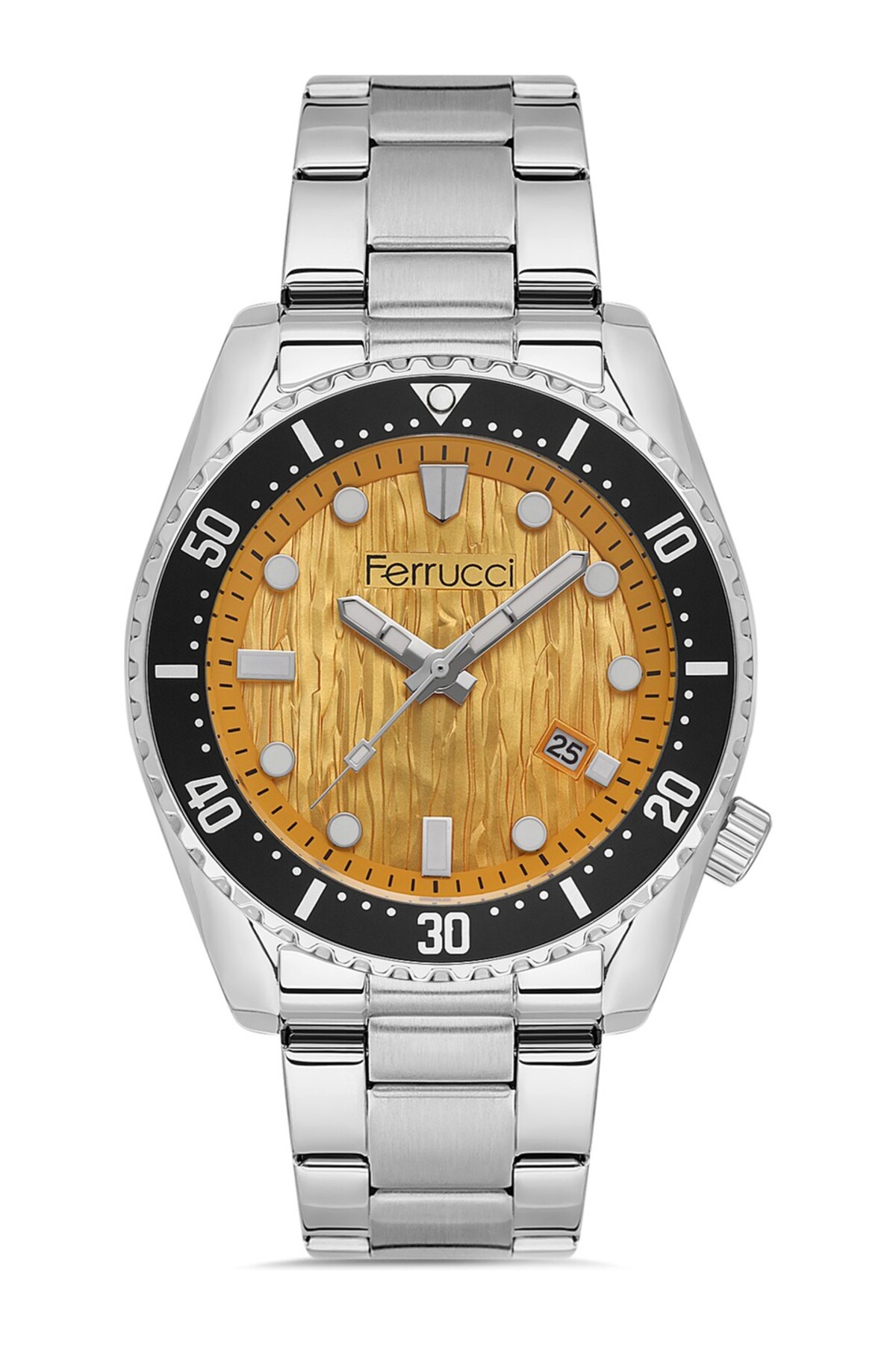 ساعت مچی مردانه نقره‌ای و مشکی، صفحه نارنجی - بند فلزی شیک، ۲ سال گارانتی