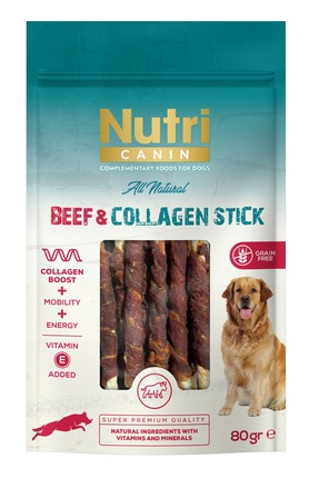 Nutri Canin Sığır Eti Sargılı Kolajen Çubuk Tahılsız Köpek Et Ödülü 80 Gr.