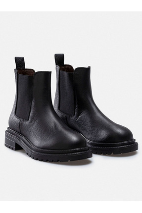 RUJO Siyah Hakiki Yumuşak Deri Chelsea Lastikli Kadın Bot