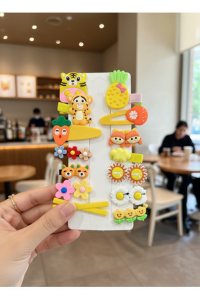 BATU GİYİM Sarı Kız Çocuk Ve Kız Bebek Pens Çıtçıtlı Toka Seti 14 Adet