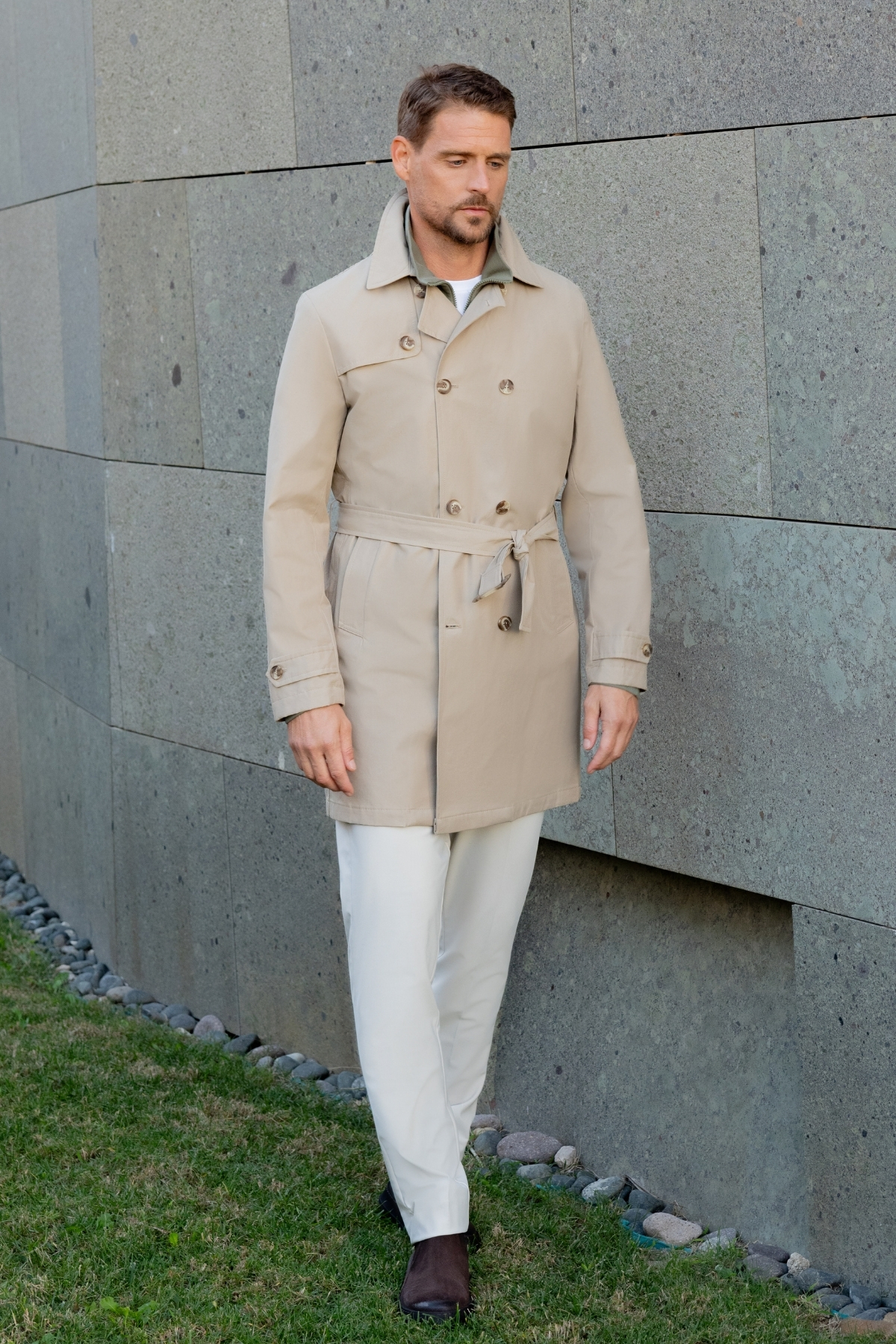 Morven  Erkek Bej Poliamit Kemerli Trençkot - Görsel 4