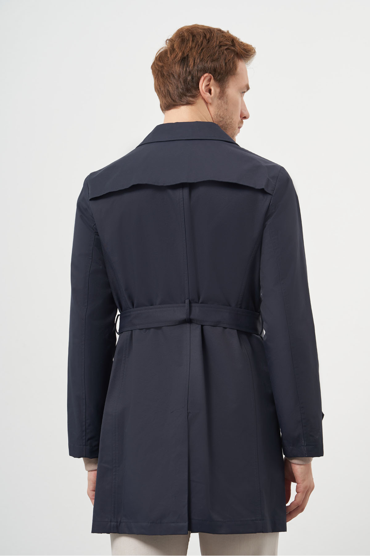 Morven  Erkek Lacivert Poliamit Kemerli Trençkot - Görsel 5