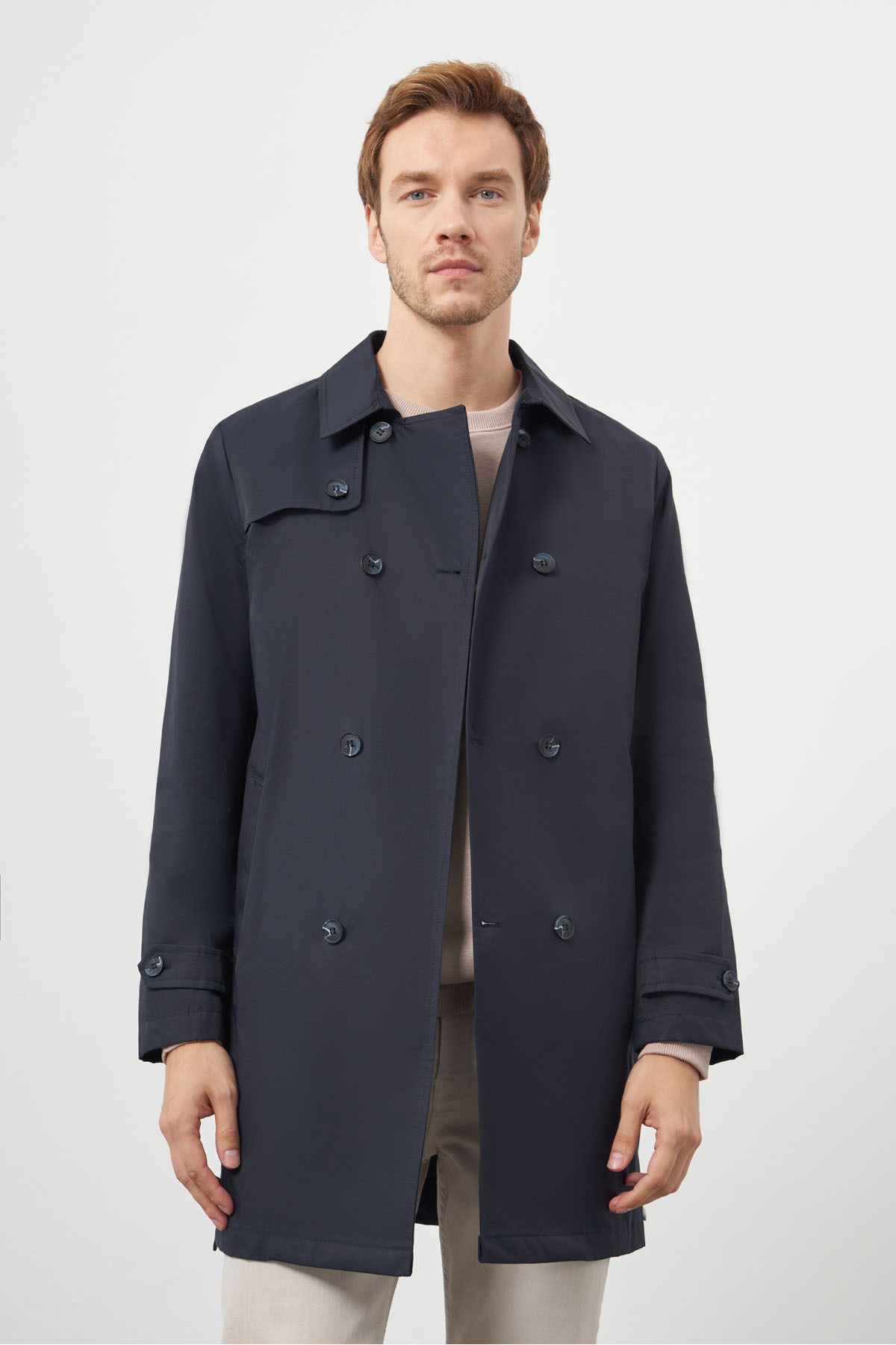 Morven  Erkek Lacivert Poliamit Kemerli Trençkot - Görsel 3