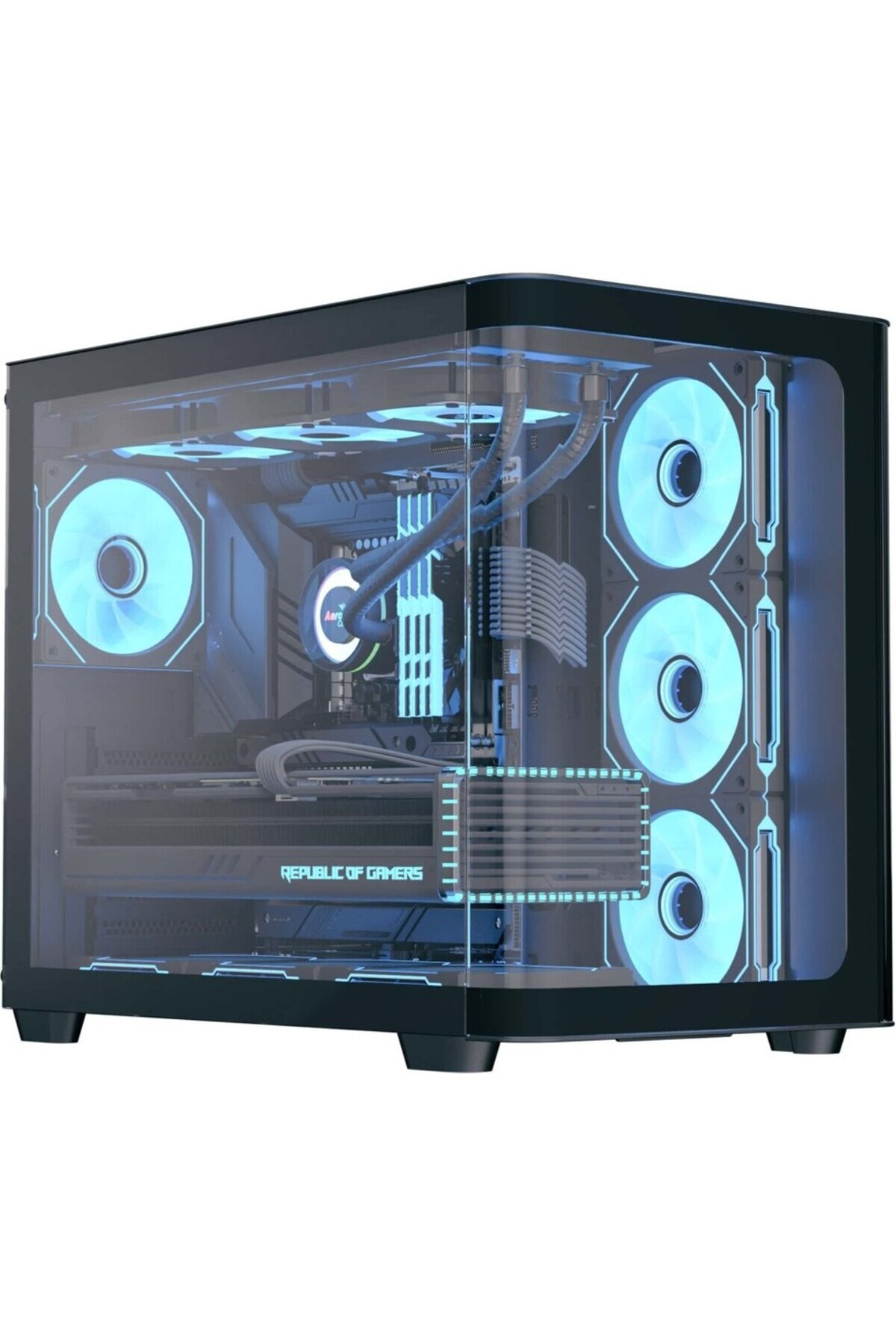 AEROCOOL Ae P500C Bk 4X12Cm Mirror A-Rgb Fanlı, Panoramik Tempered Panel Atx Boş Bilgisayar Kasası
