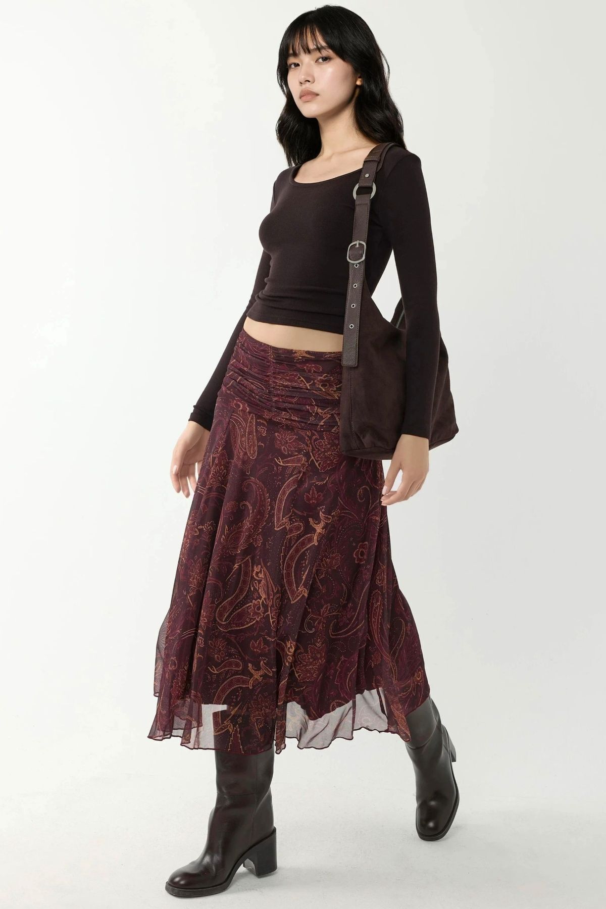 Hiccup  Büzgü Detaylı Desenli Midi Etek - Görsel 3