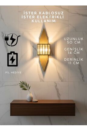 Sdlight Gold Renk Pilli ve Elektrikli Lüks Modern Piramit Aplik