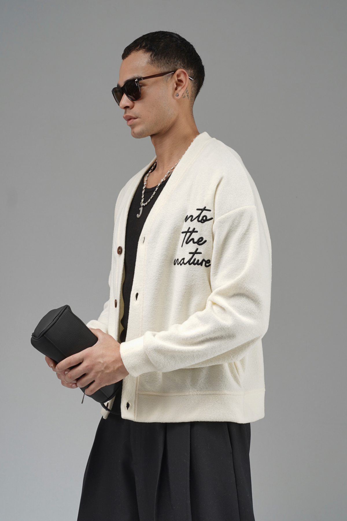 Butik  Trend Biz Nakışlı Düğmeli Oversize Erkek Hırka - Görsel 5