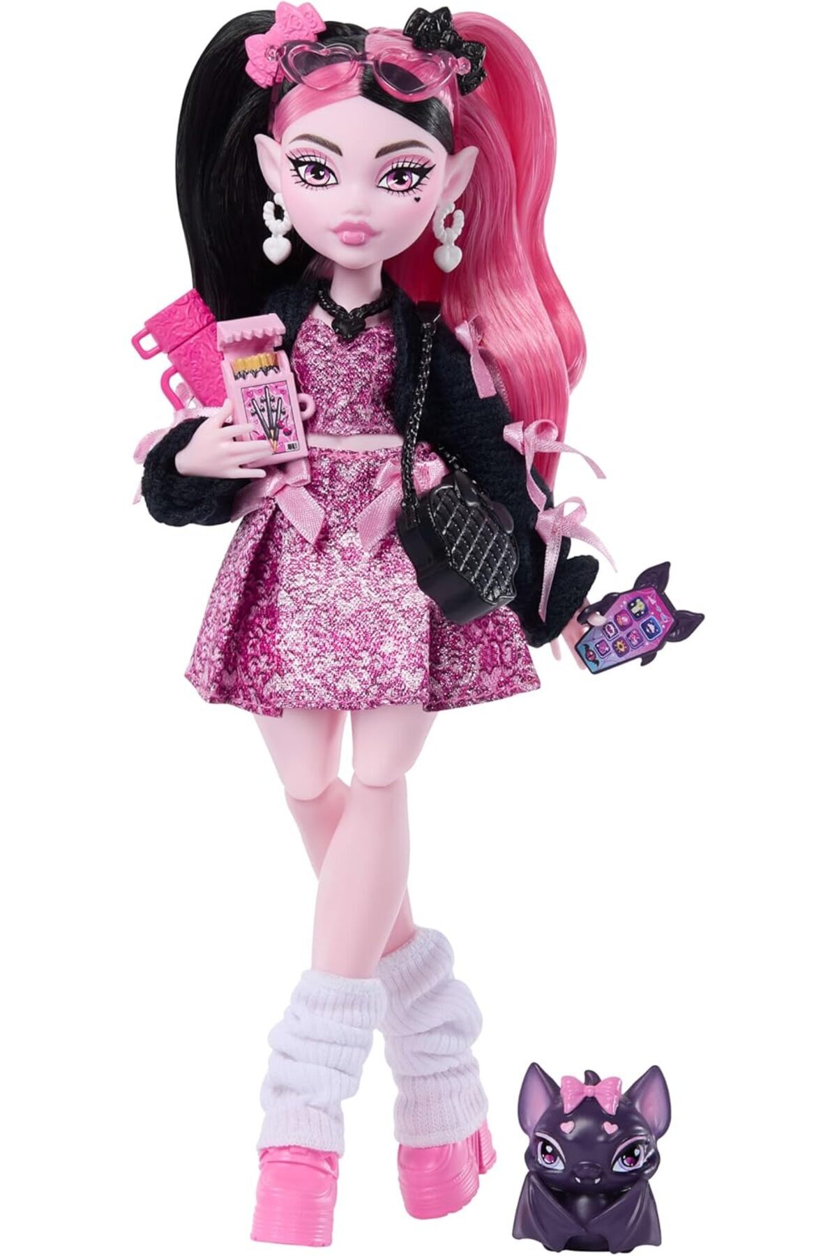 MONSTER HIGH Bebek, Pembe Fiyonklu Elbise ve Siyah Hırka ile Draculaura JHK29