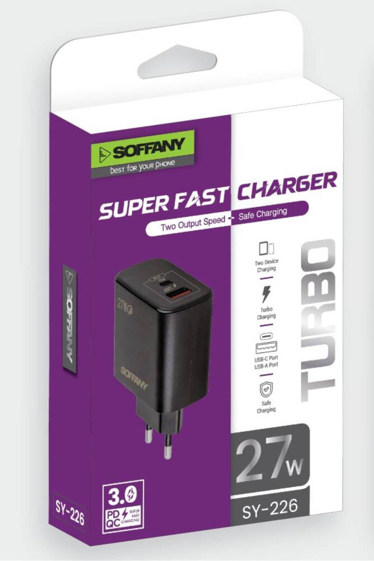 soffany SY-226 USB-A + USB-C Süper Hızlı Şarj Başlığı - Fiyatı