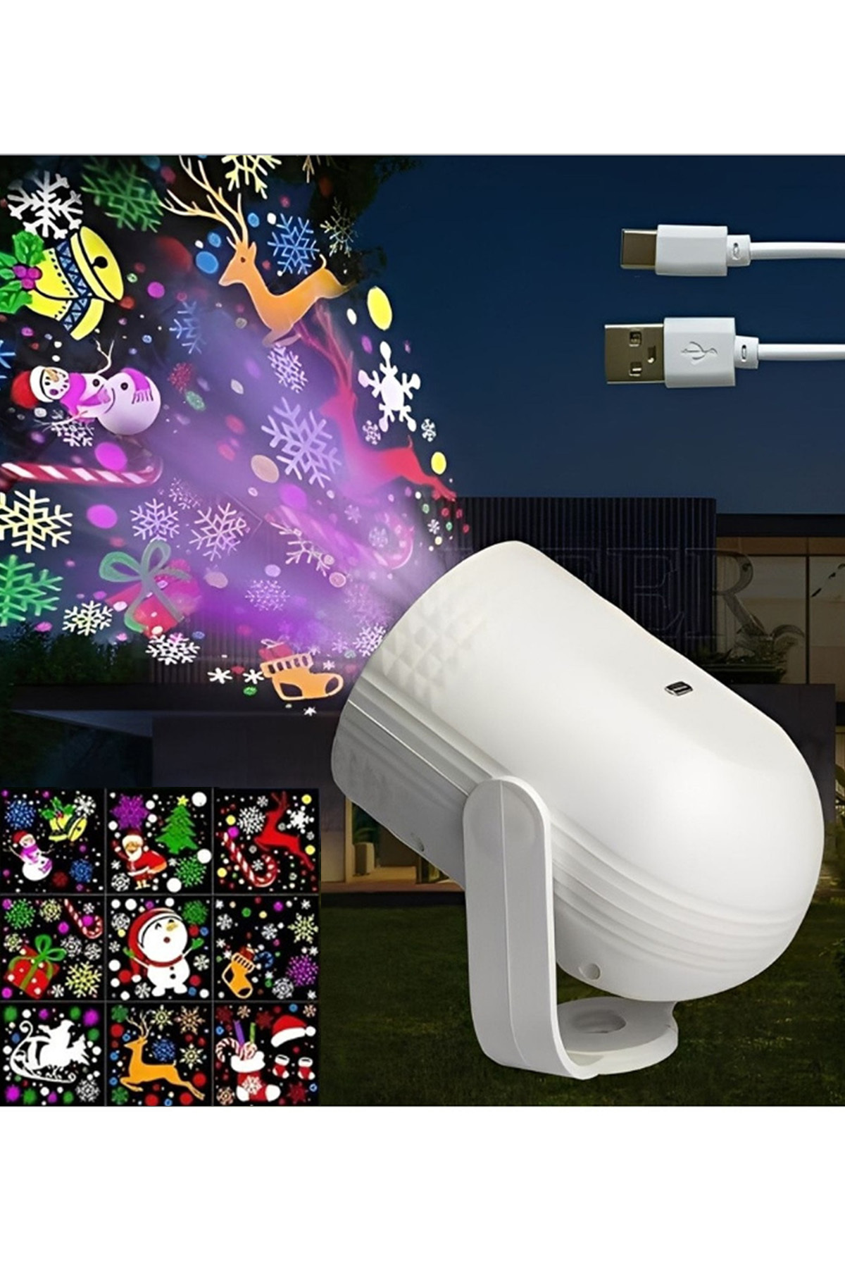 EXENAR Çocuklar İçin Yılbaşı Figürlü Projeksiyon Gece Lambası LED Noel Projektör fotoğrafı 6 (önizleme)