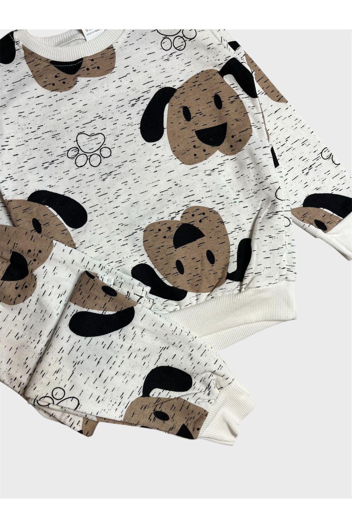 Genel Markalar Erkek Çocuk Pamuklu Şardonlu Beyaz Kahve Sevimli Köpek Desenli Uzun Kollu Pijama Takımı fotoğrafı 4 (önizleme)