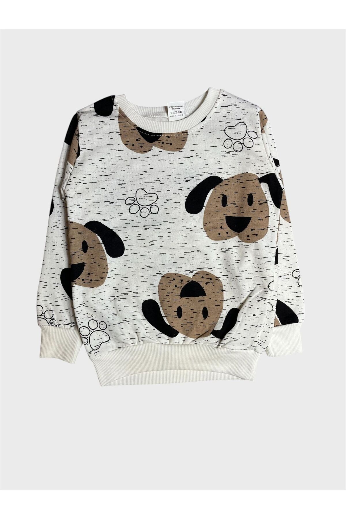 Genel Markalar Erkek Çocuk Pamuklu Şardonlu Beyaz Kahve Sevimli Köpek Desenli Uzun Kollu Pijama Takımı fotoğrafı 5 (önizleme)