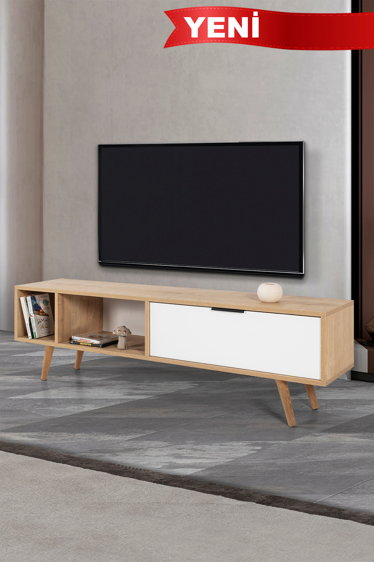 3640 Venus 160 Cm (with WOODEN LEGS , METAL HANDLES ) TV Unit , Sapphire-White, TV Stand , Living Room