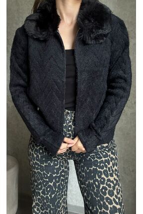 Aure Store Yumuşak Dokulu Kürk Yakalı Triko Ceket