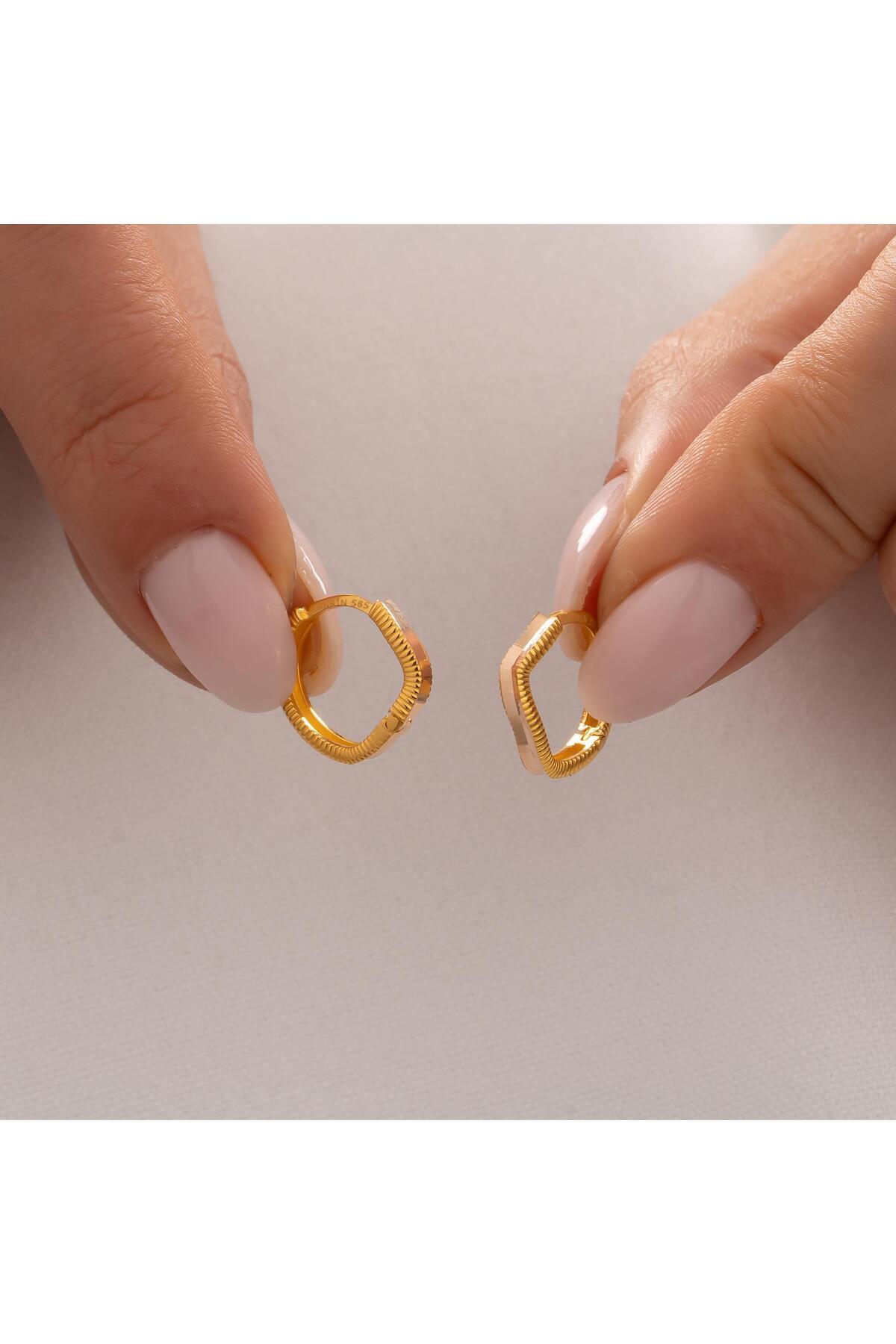 hakan mücevherat Geometrik Model 14 Ayar Altın Küpe