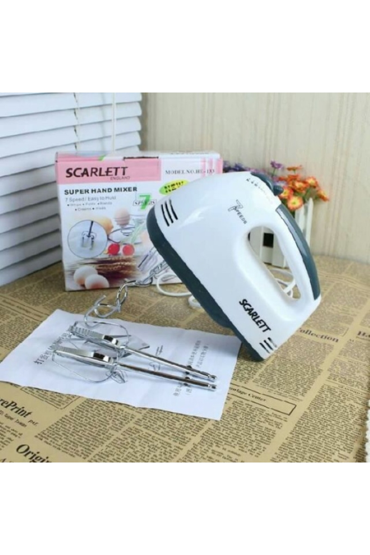 EMATTEIRO Ръчен миксер с бъркалки и куки от неръждаема стомана, 7 скорости, д...