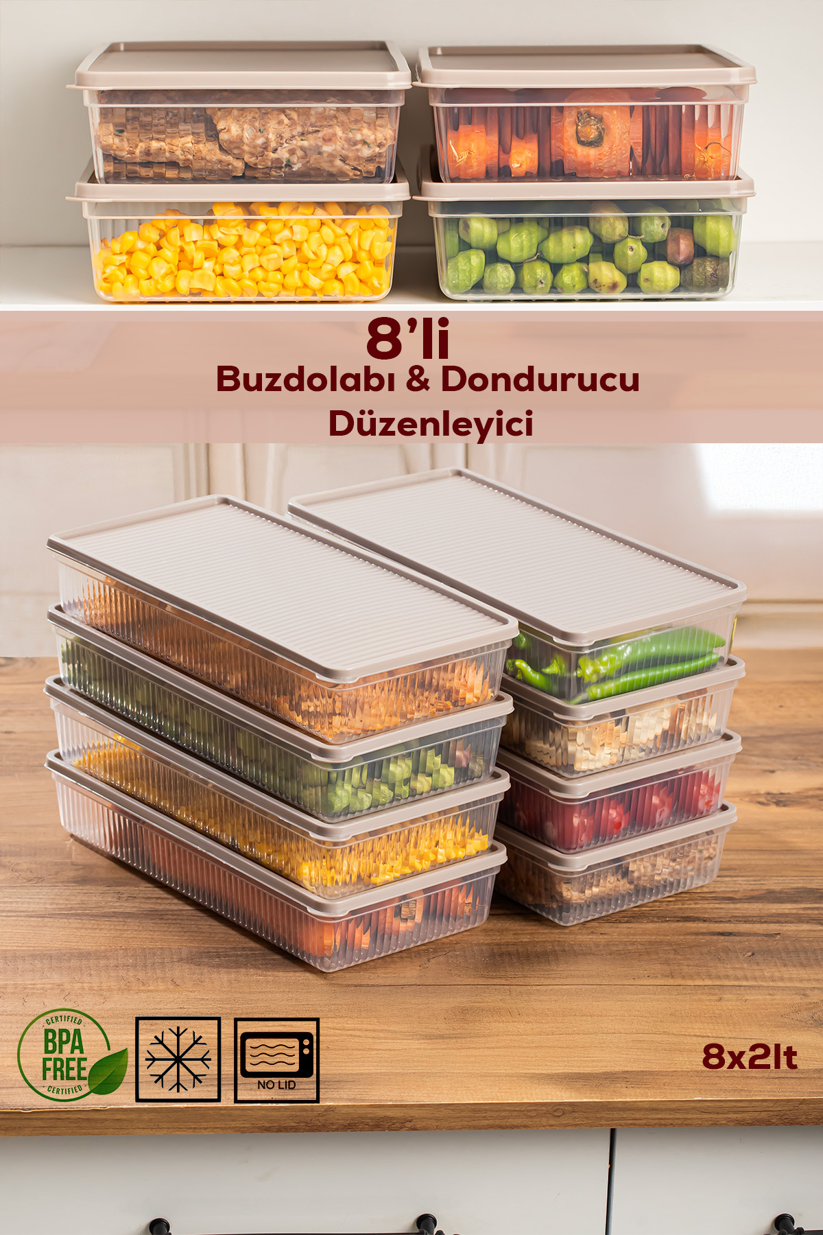5310 8-Piece Refrigerator Organizer Microwave and Deep Freezer Freezer Pulses Storage Container - 2lt
