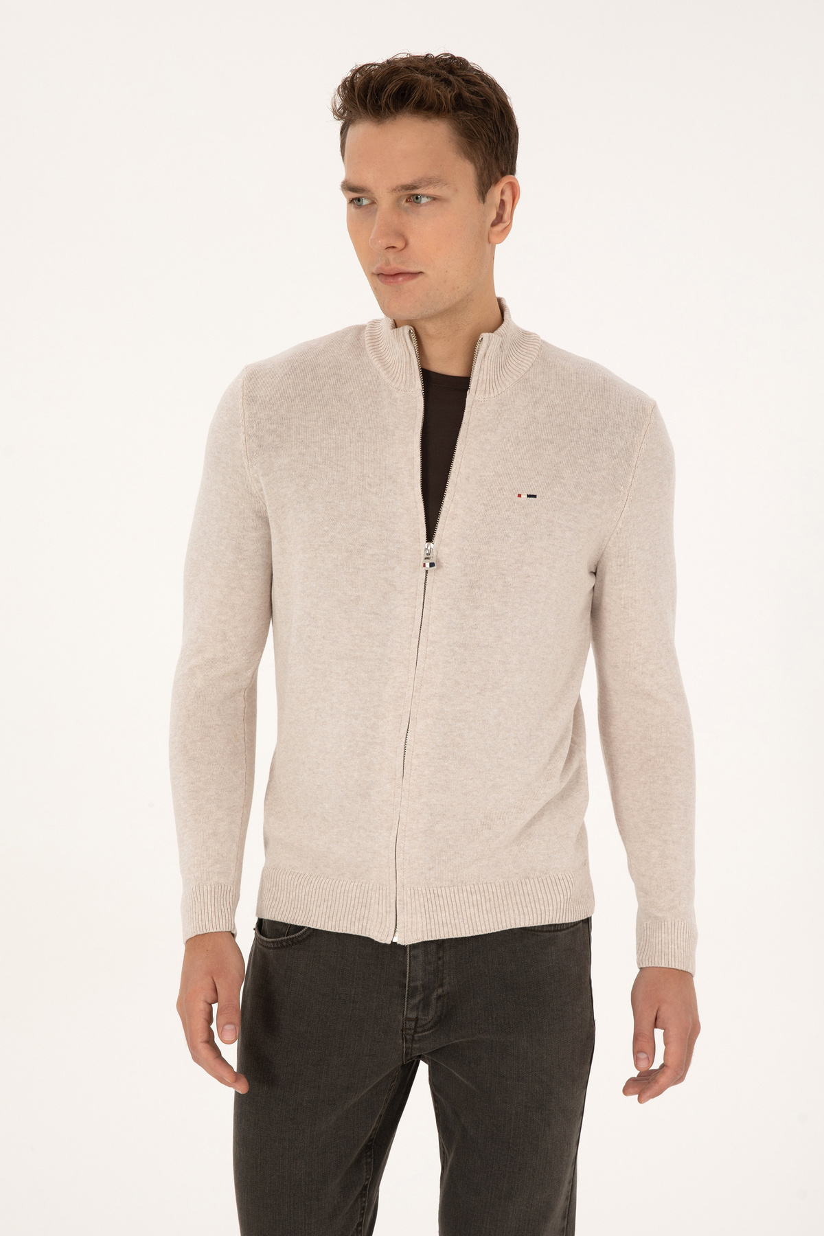 ژاکت بافتنی مردانه طرح سنگ ملانژ پایه یو اس پولو کد :(50313688-VR225) U.S. Polo Assn.