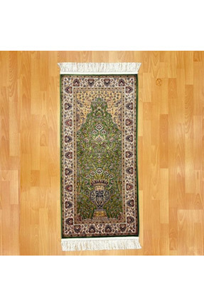 MEVLANA BAZAAR Mihrâb-ı Gülzâr Motifli 60x120 CM İpek Seccade Yeşil