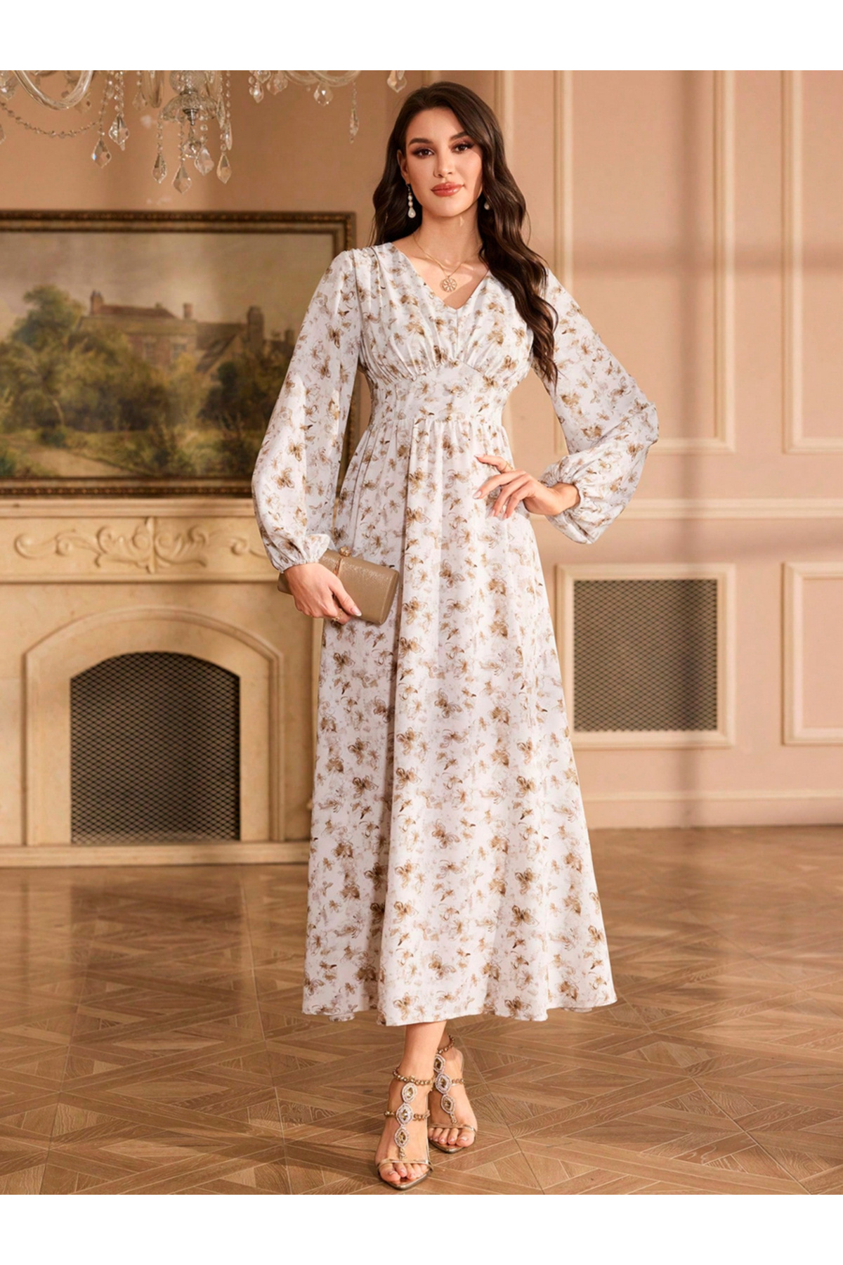 Take Two By Styli Floral Maxi Dress with Volume Sleeves