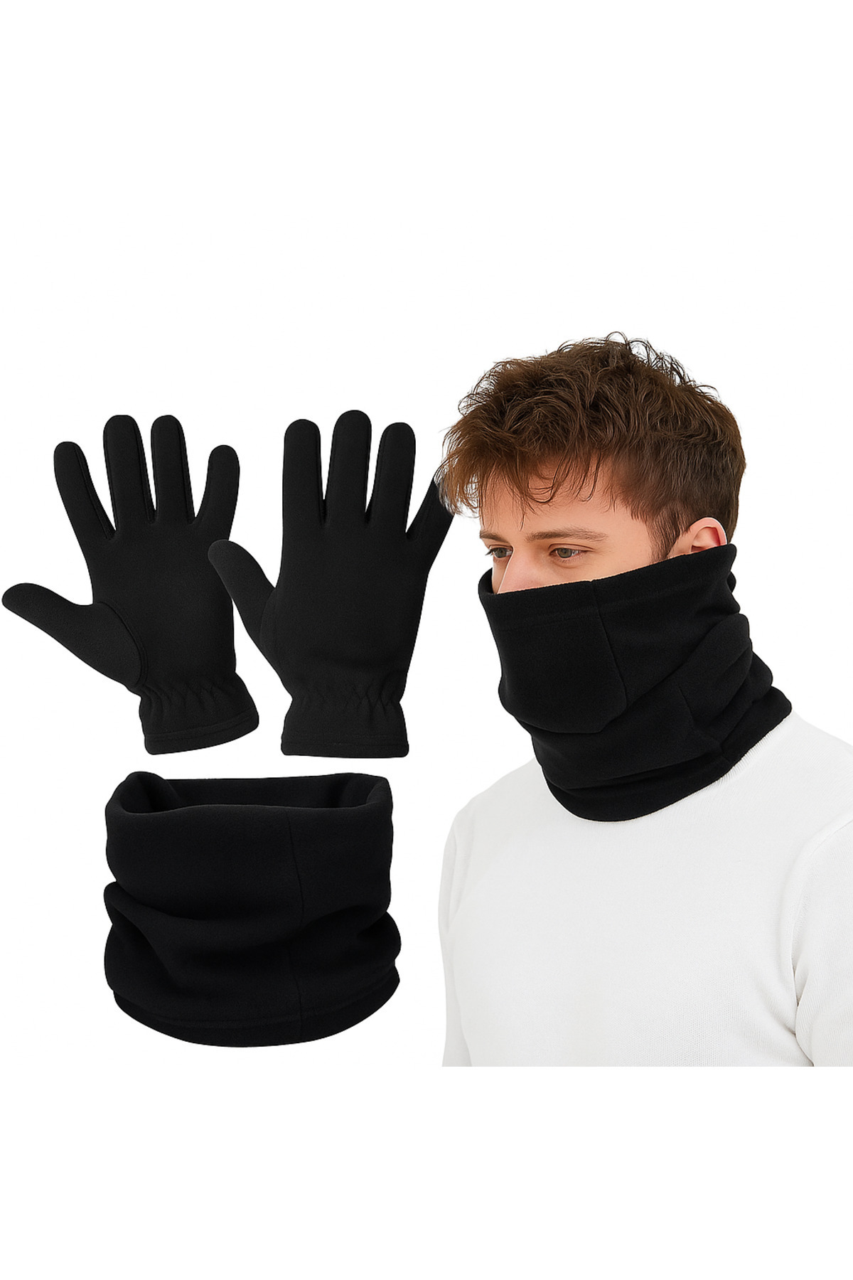 LİKRA Polar Boyunluk - Polar Eldiven Set Siyah Renk