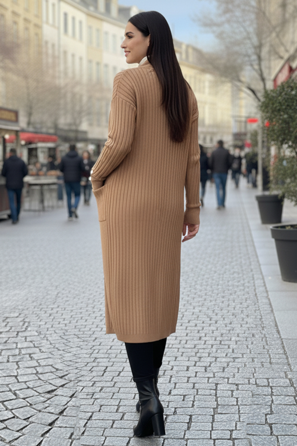 benguen  Kolu Düğmeli Fitilli Triko Hırka R7146 Vizon - Görsel 3