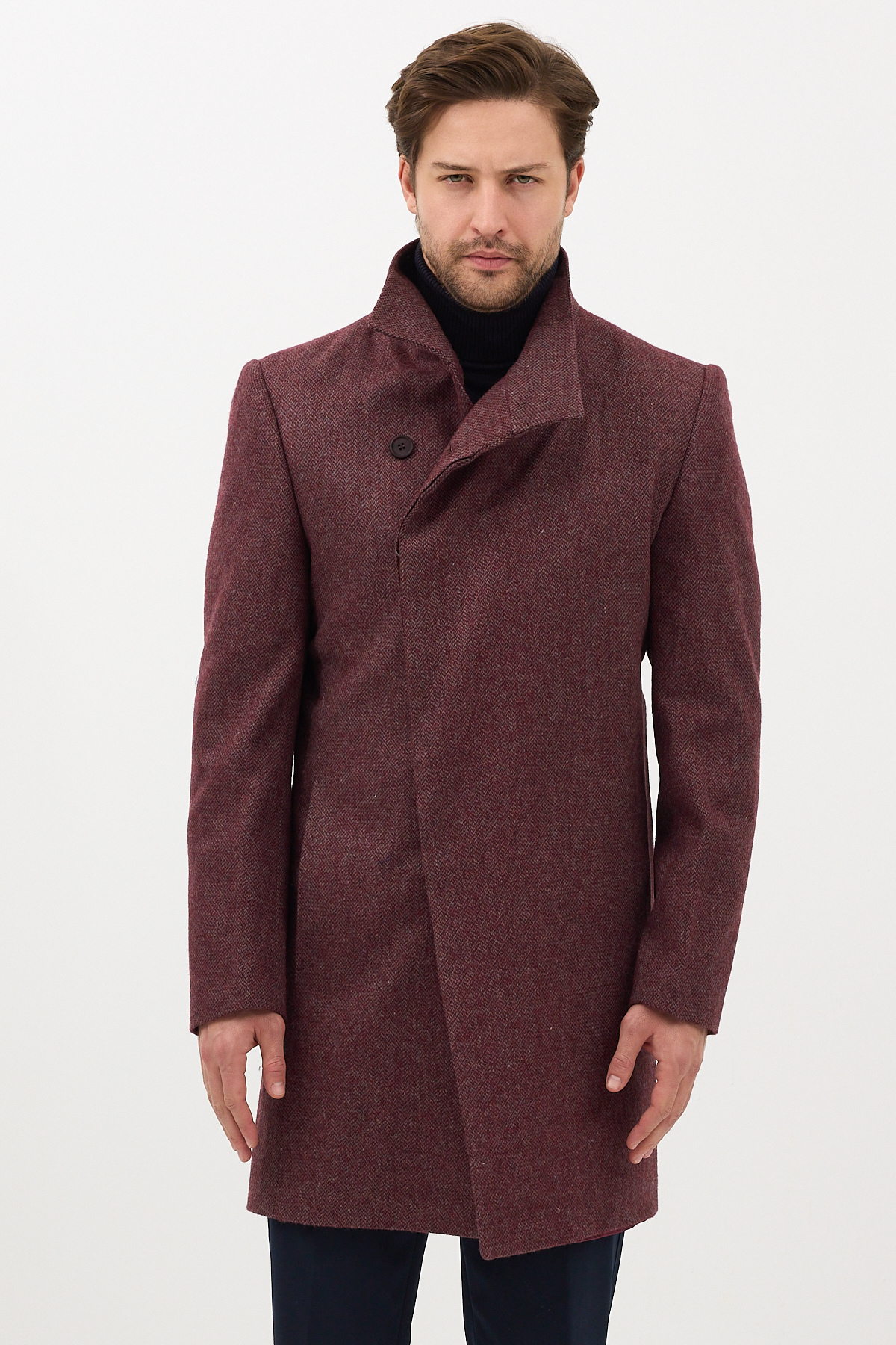 Frappoli Liberto Erkek Bordo Şal Yaka Slim Fit Kaşe Kaban görsel 5
