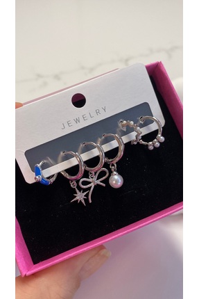 FASHİON JEWELRY Çelik Silver Altılı Set Küpe