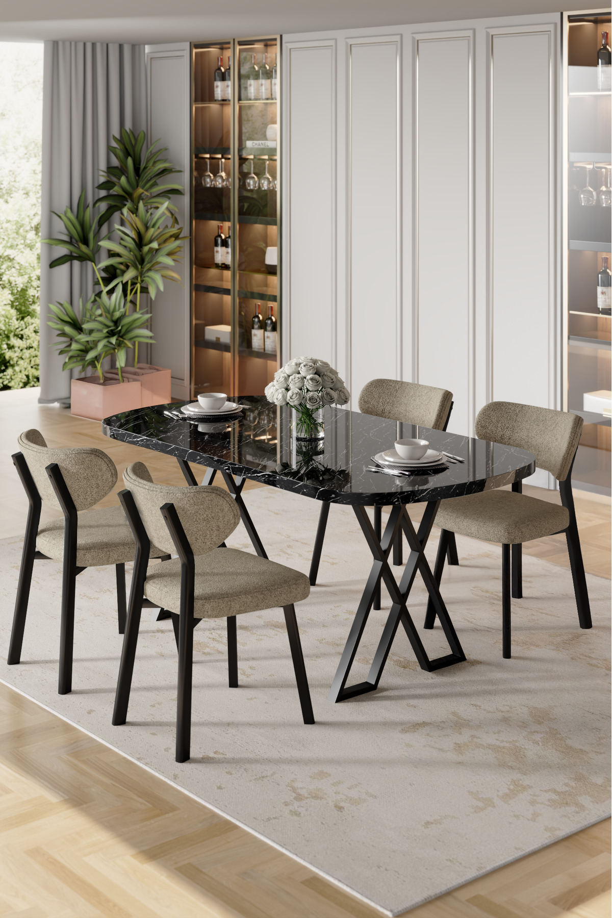 Canisa Axton Serisi Sabit Mdf 90x168 Siyah Mermer Desen Mutfak