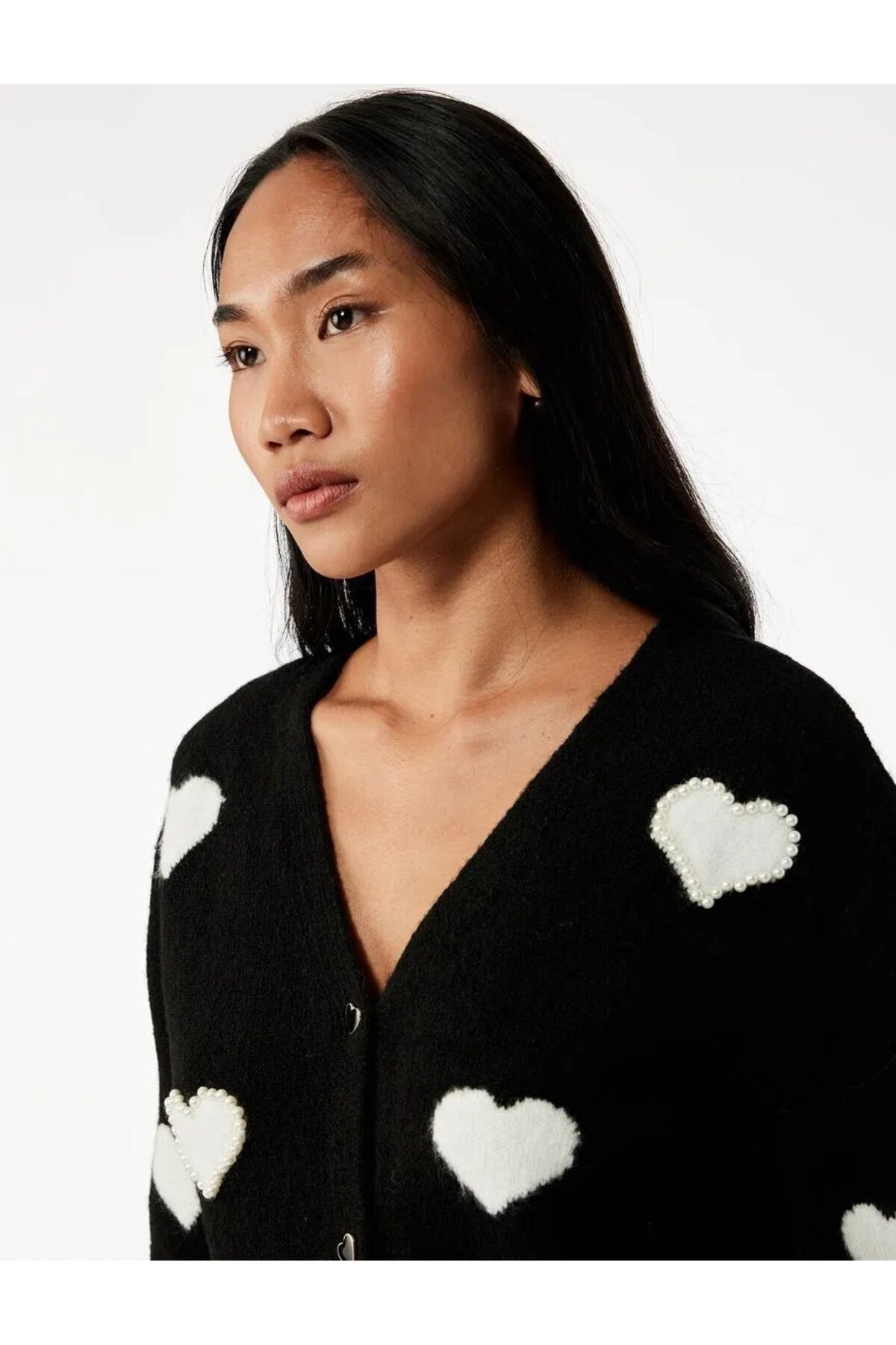 Koton Langärmlige, mit Knöpfen verzierte, mit Perlen verzierte Strickjacke mi...