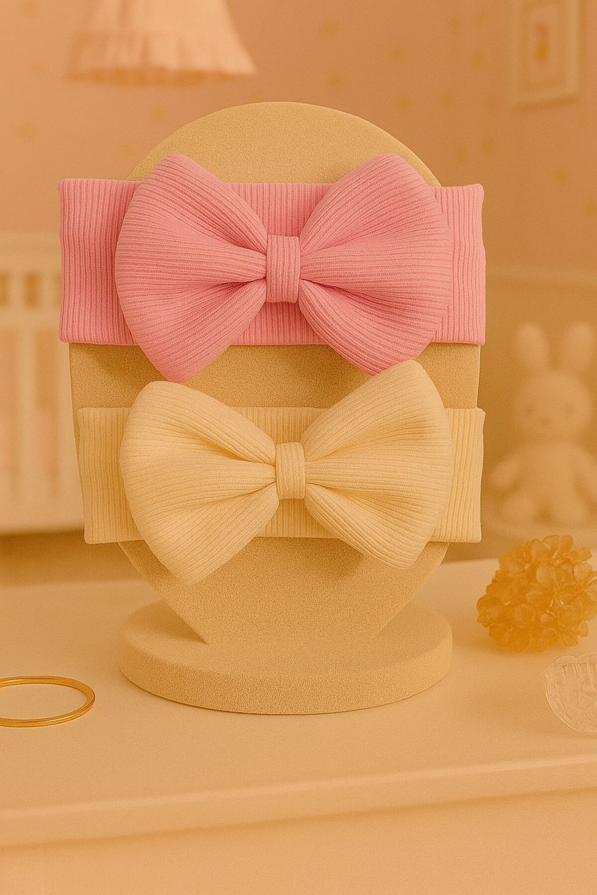 Pico Baby Kız Bebek & Çocuk Fiyonklu Bandana 2'li Set (Pembe/Krem) fotoğrafı 2 (önizleme)