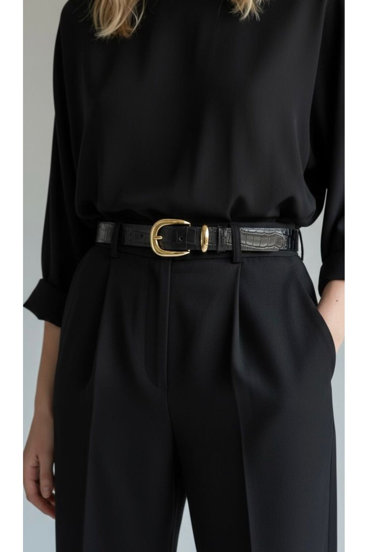 Kemerix  %100 Hakiki Deri Gold Tokalı Kroko Desenli 3 cm kadın kemer - Görsel 2