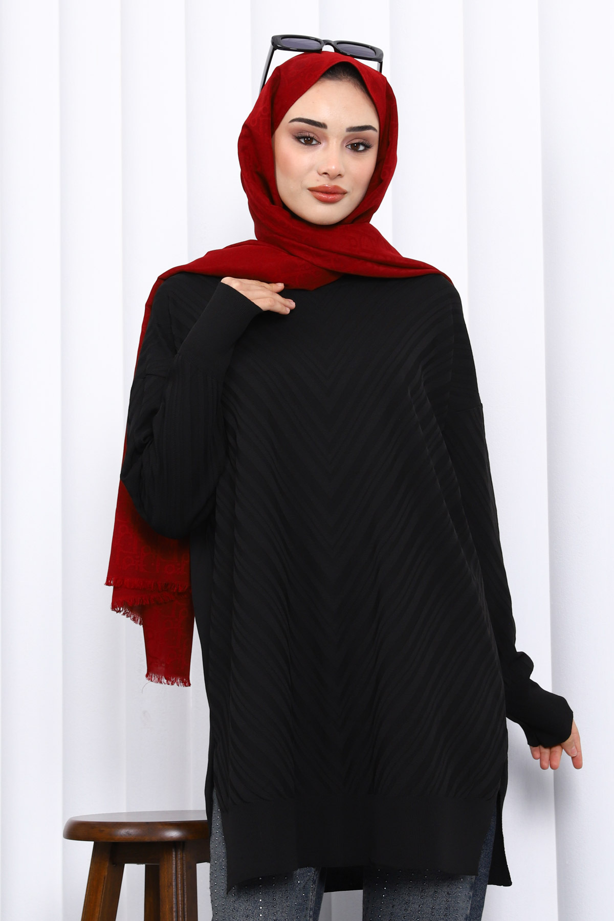 İmajButik Siyah Bisiklet Yaka Soğuk İplik Triko Tunik