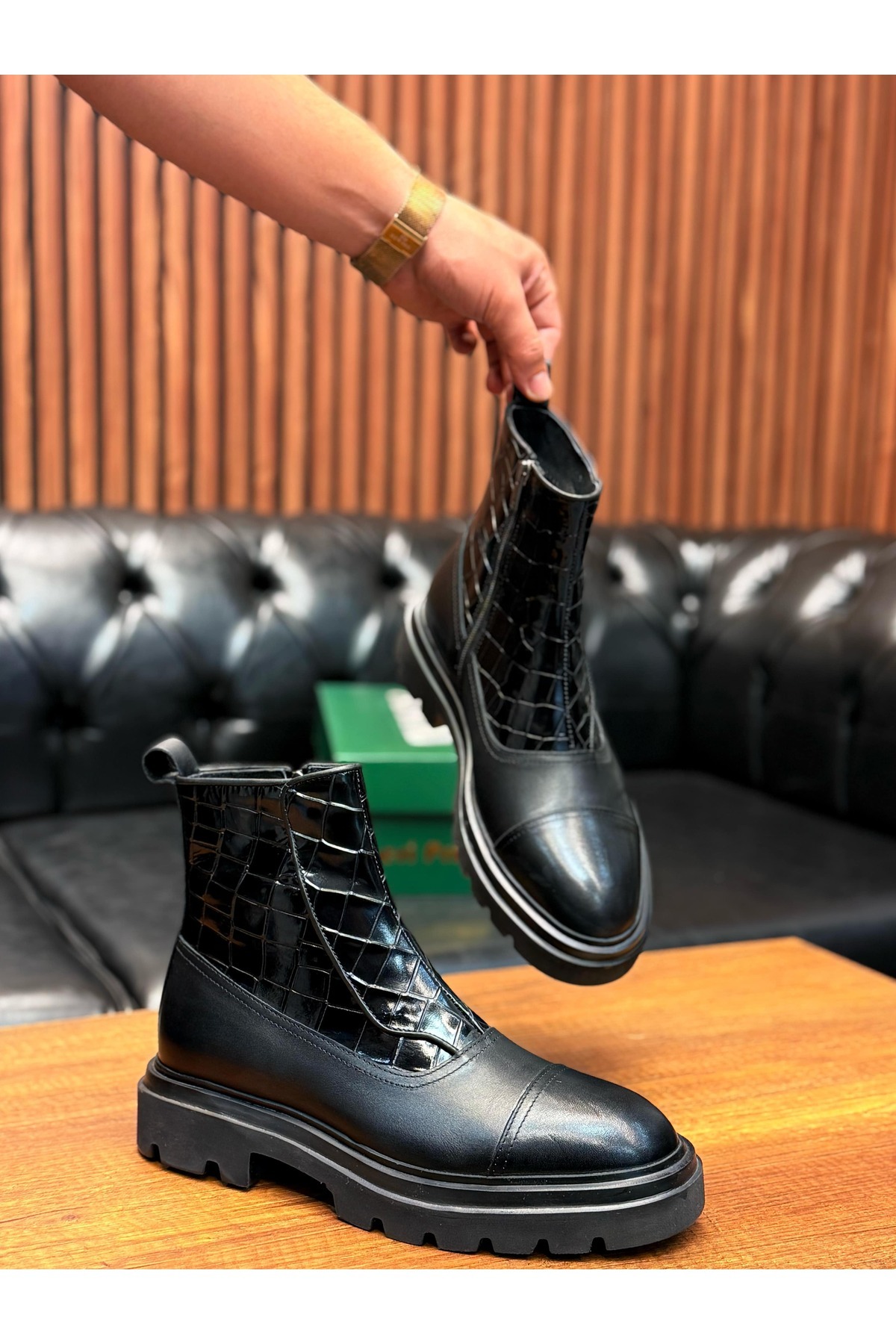 Avni Ceylan Siyah Kroko Uzun Bot